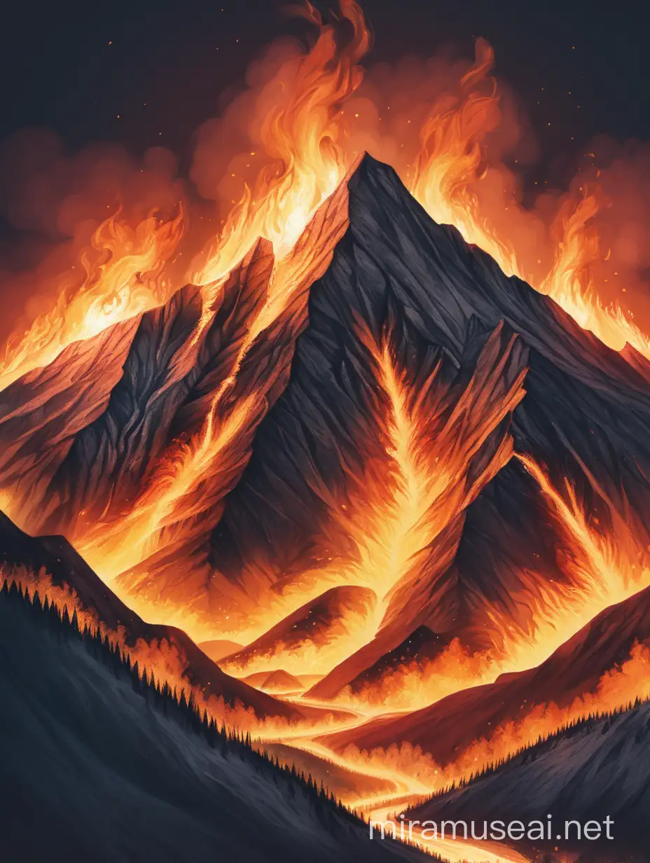Blazing Inferno Engulfing Mountain Landscape