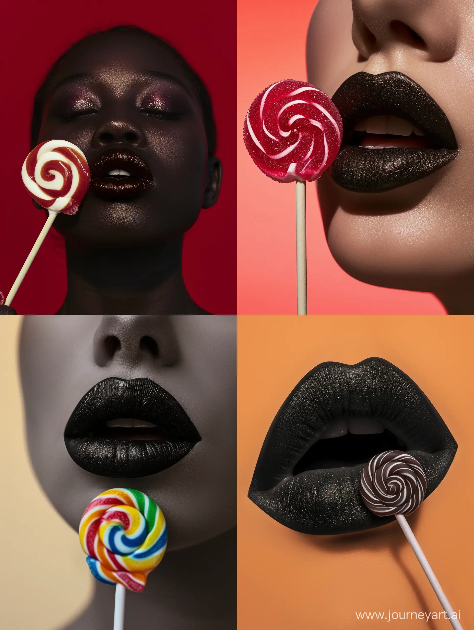 dark colored lips with lollipop