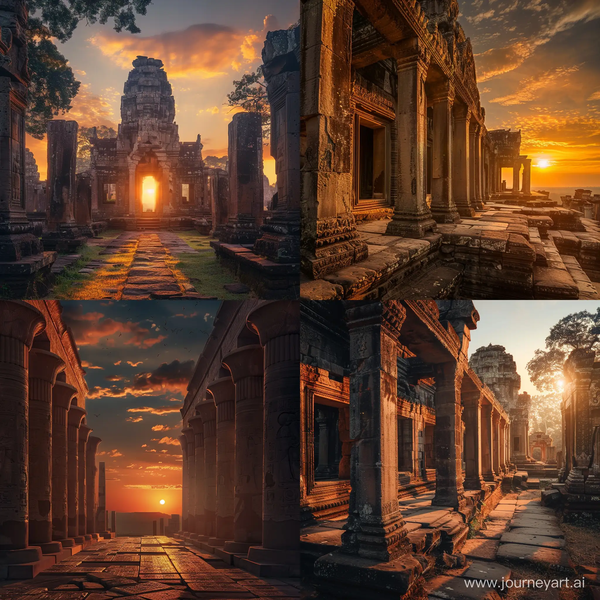 the ancient temple in sunrise
