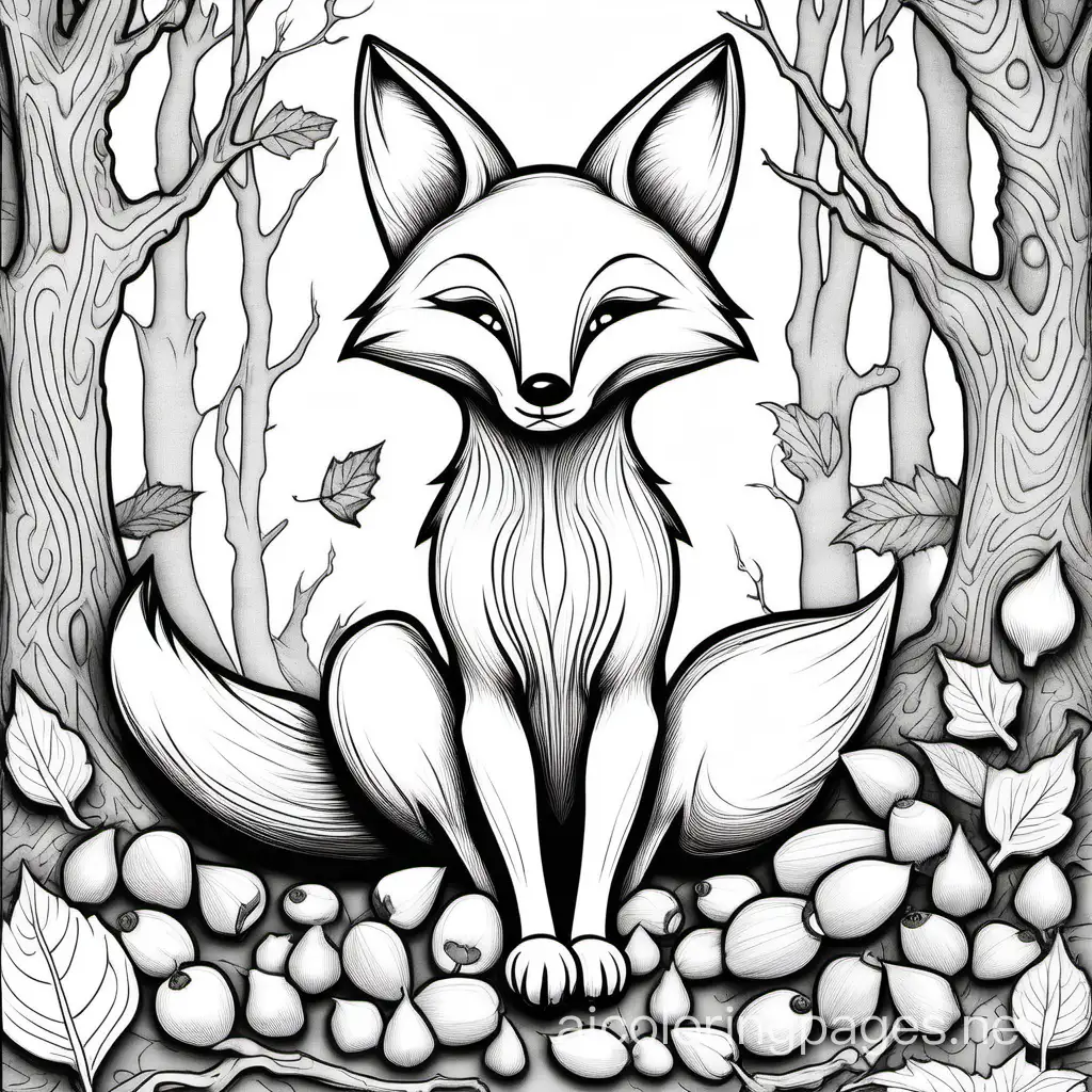 Cartoon-Fox-and-Talking-Acorn-Youthful-Conversations-in-BlackandWhite-Coloring-Page