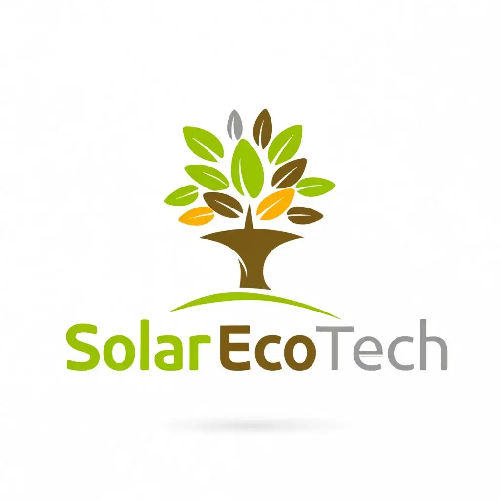 logo, tree, with the text "Solar EcoTech", typography
