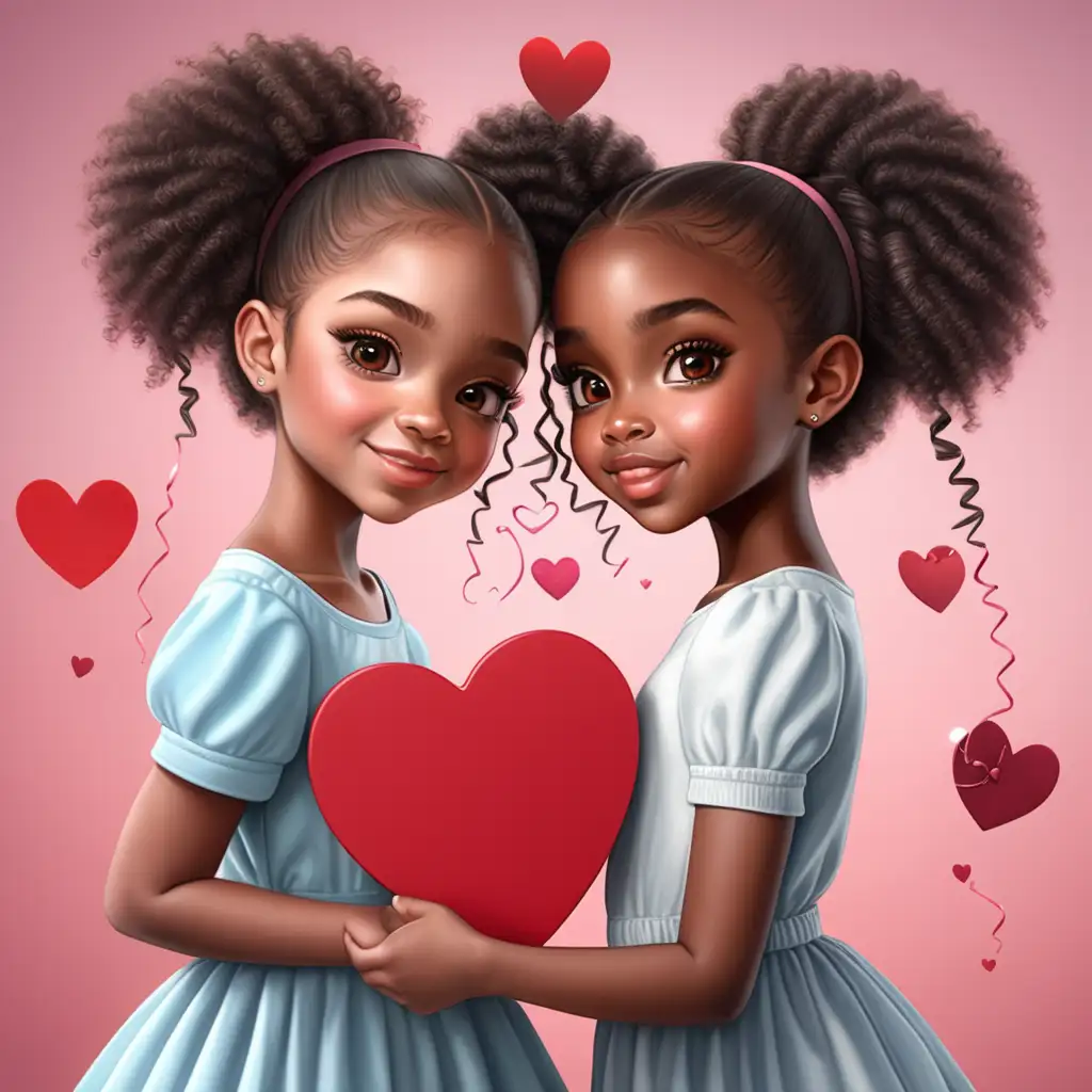 Adorable Black Girls Celebrating Valentines Day with Realistic Charm