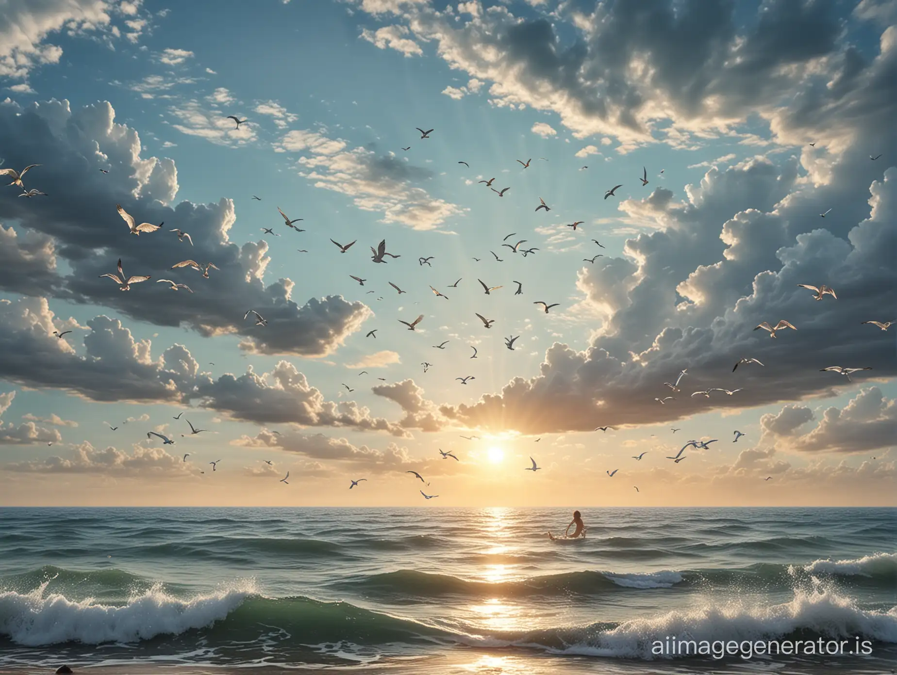 Naked-Mermaids-Soaring-Above-Summer-Seas-with-Seagulls