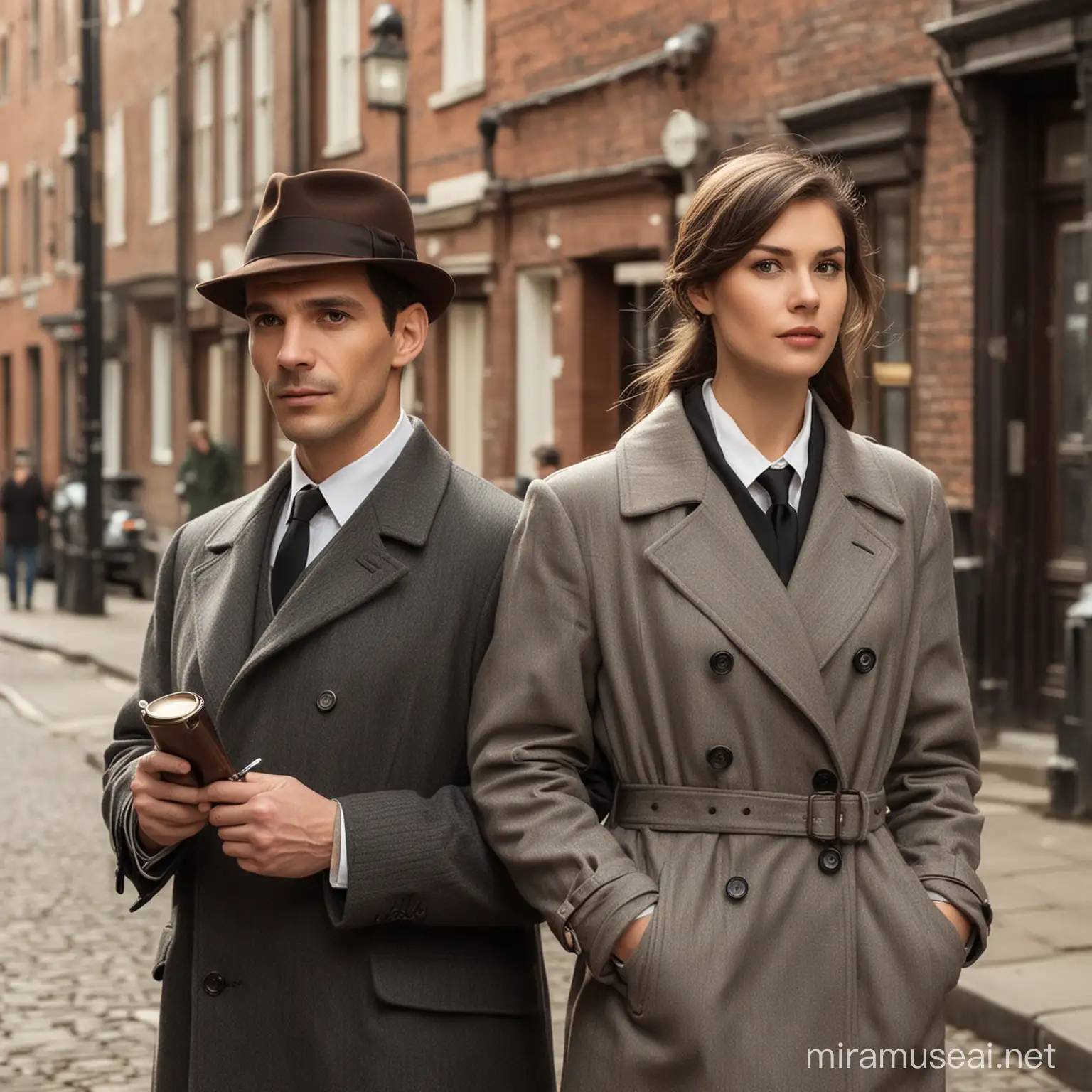 old-fashioned detectives, one male and one female