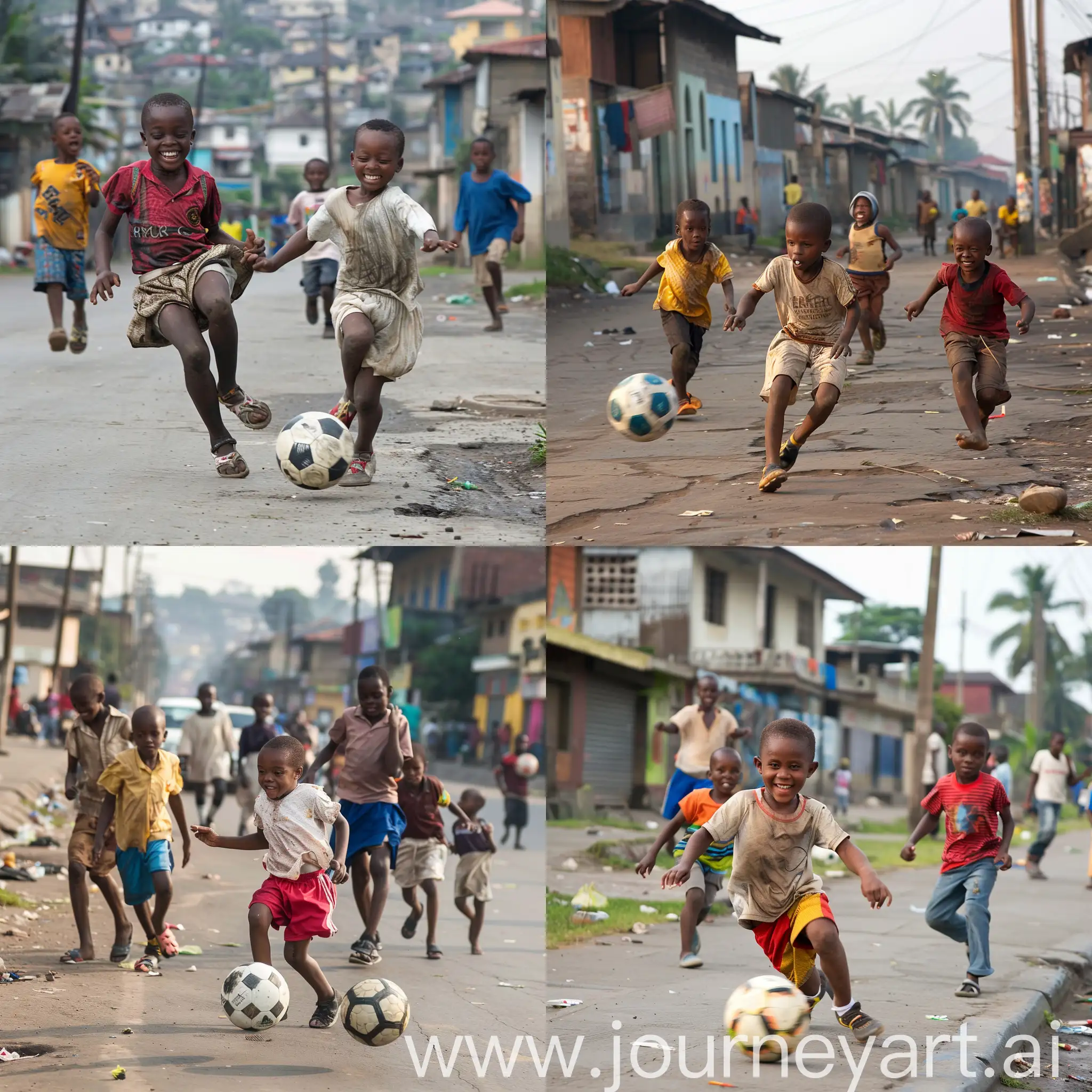 des enfants jouant au football dans la rue à kinshasa