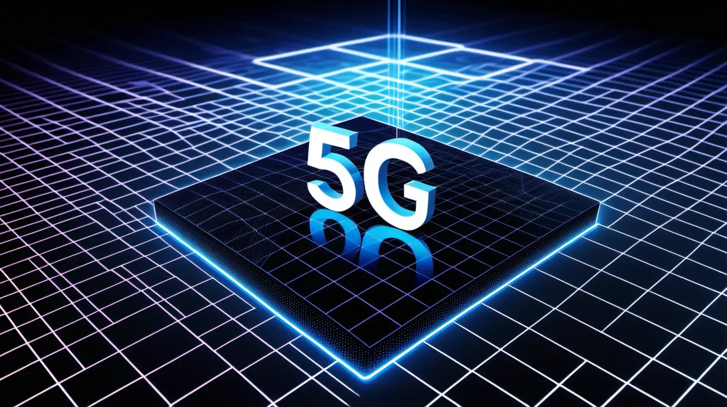 Futuristic 5G Technology Iconic Symbol Amidst Illuminated Grid Lines