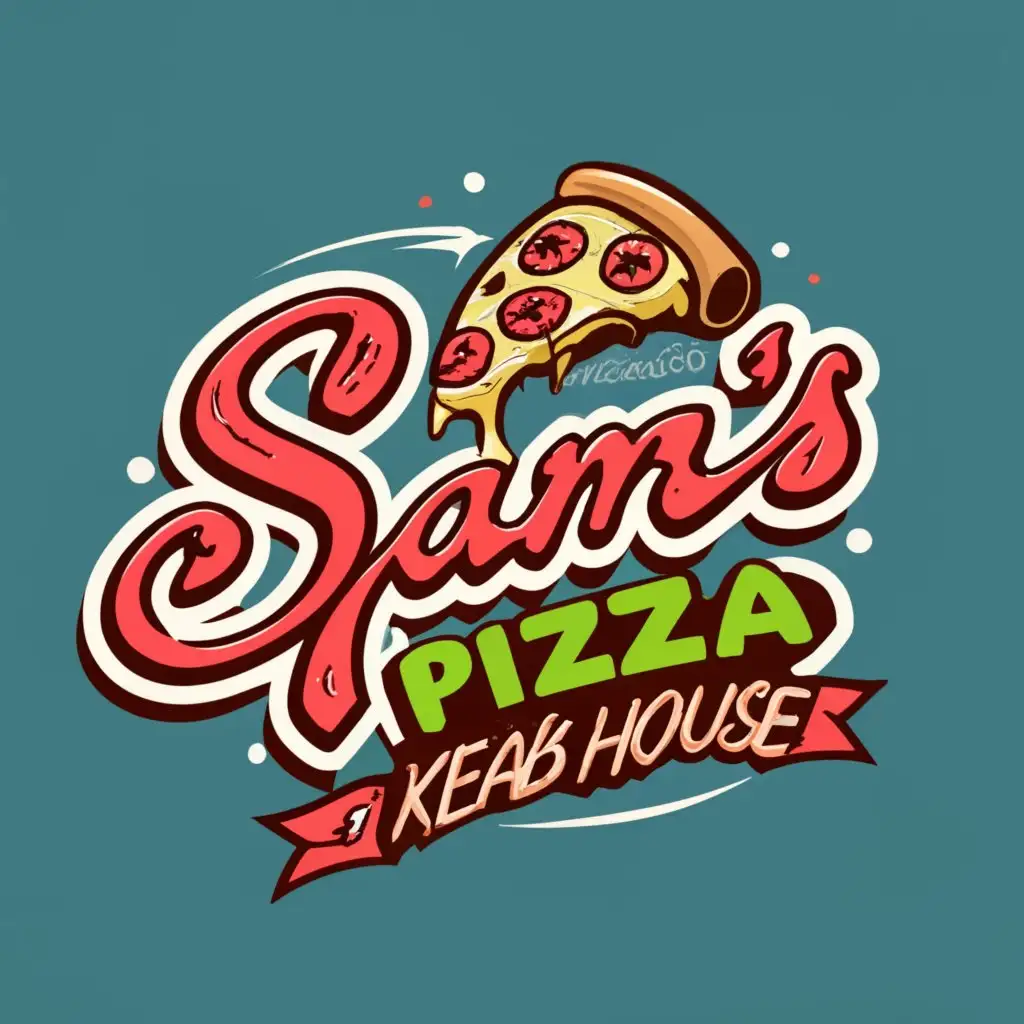 logo, Pizza 
kebabs
, with the text "Sams Pizza Og Kebab House", typography, be used in Restaurant industry