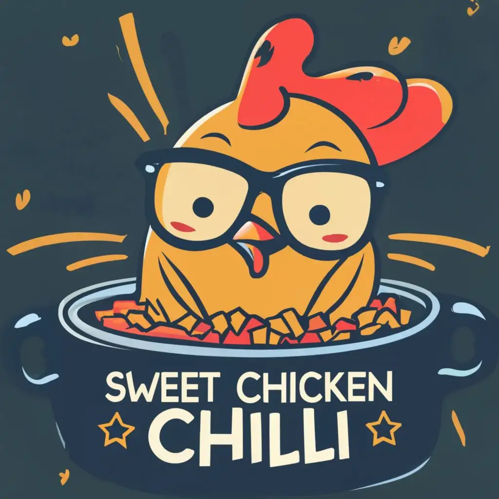 LOGO-Design-For-Sweet-Chicken-Chili-Smiling-Chicken-in-a-Crockpot-with-Flavorful-Typography