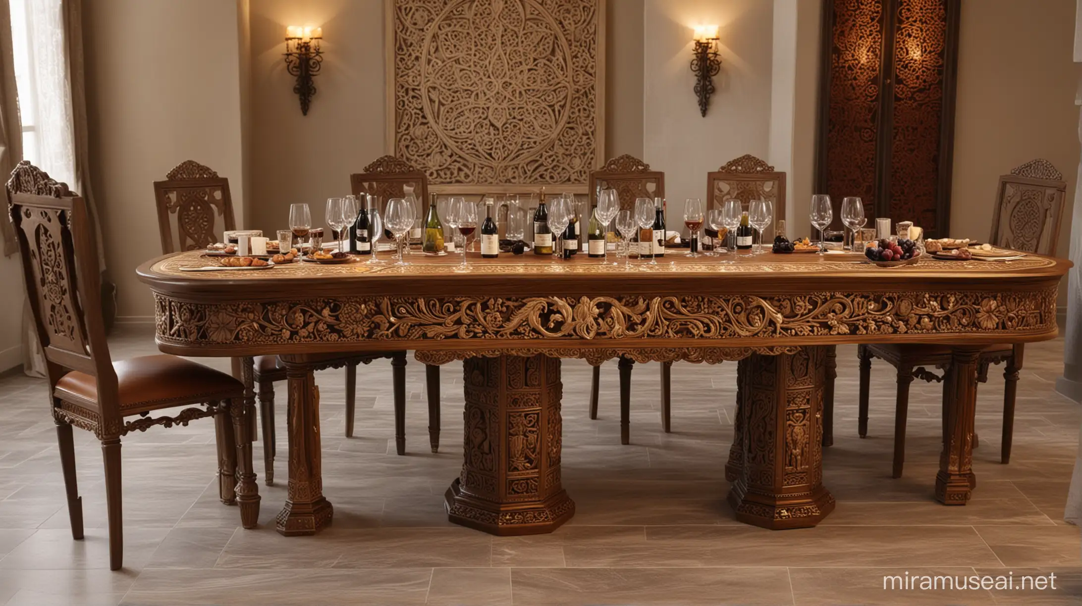 luxurious and exclusive Armenian royal table for wine tasting, with Armenian ornaments, in 2060