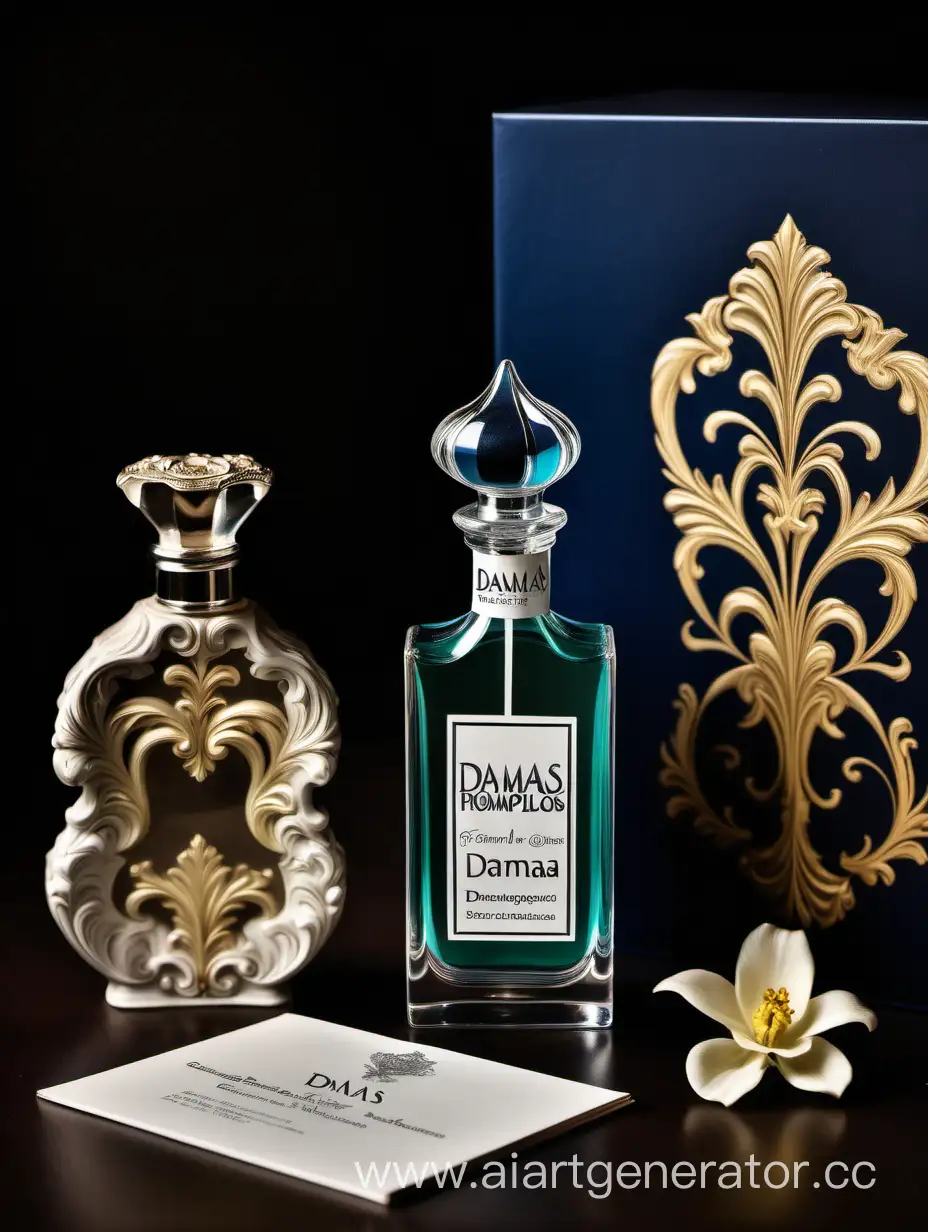 a bottle of damas cologne sitting next to a box, a flemish Baroque by Demetrios Farmakopoulos, instagram contest winner, dau-al-set, dynamic composition, contest winner, feminine