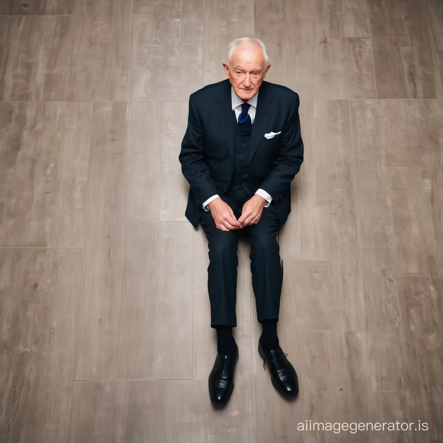 Elderly-Man-in-Stylish-Black-Suit-Relaxing-on-the-Floor