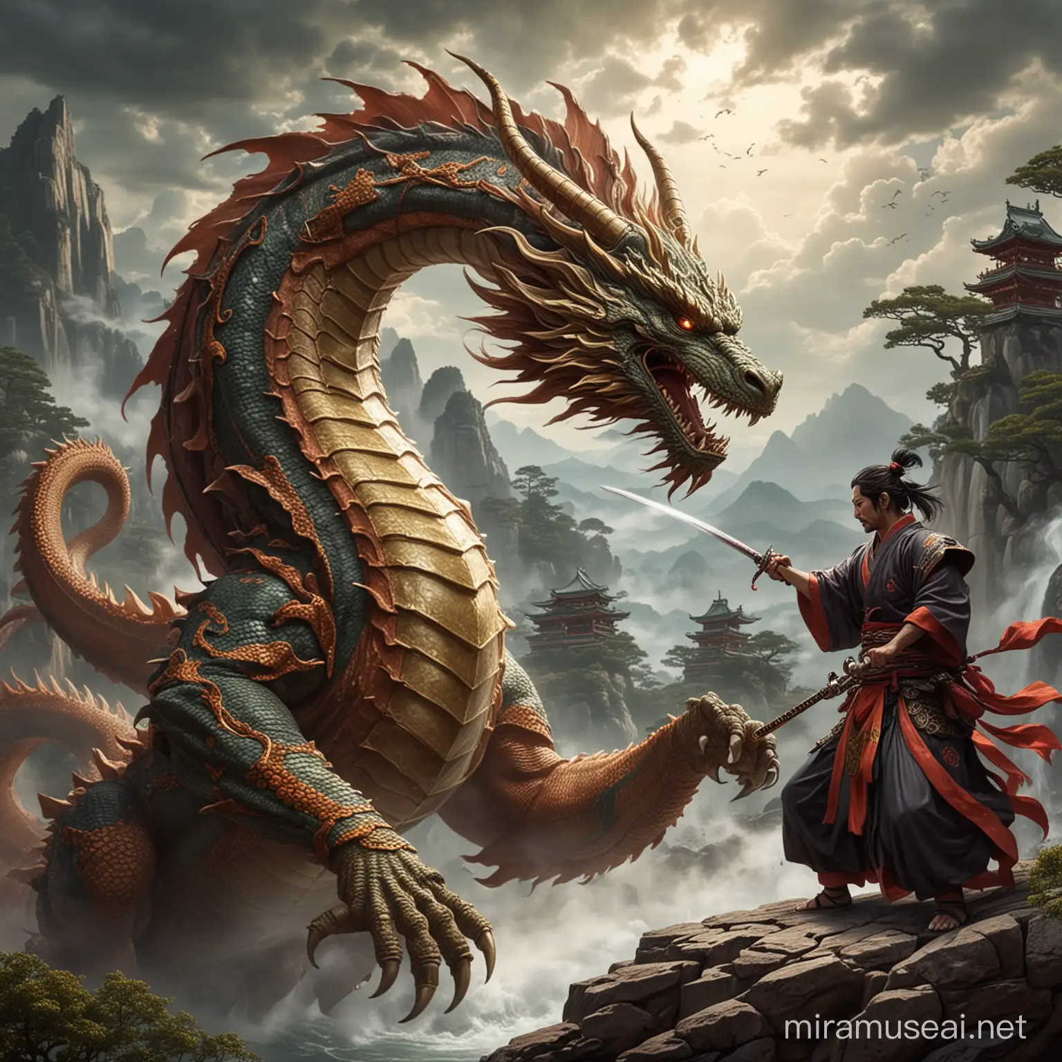 Samurai Sage Mastering a Majestic Divine Dragon