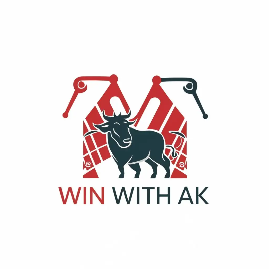 logo, Add the bull and trading candlesticks pattern related images, with the text "Win with AK", typography, be used in Finance industry
