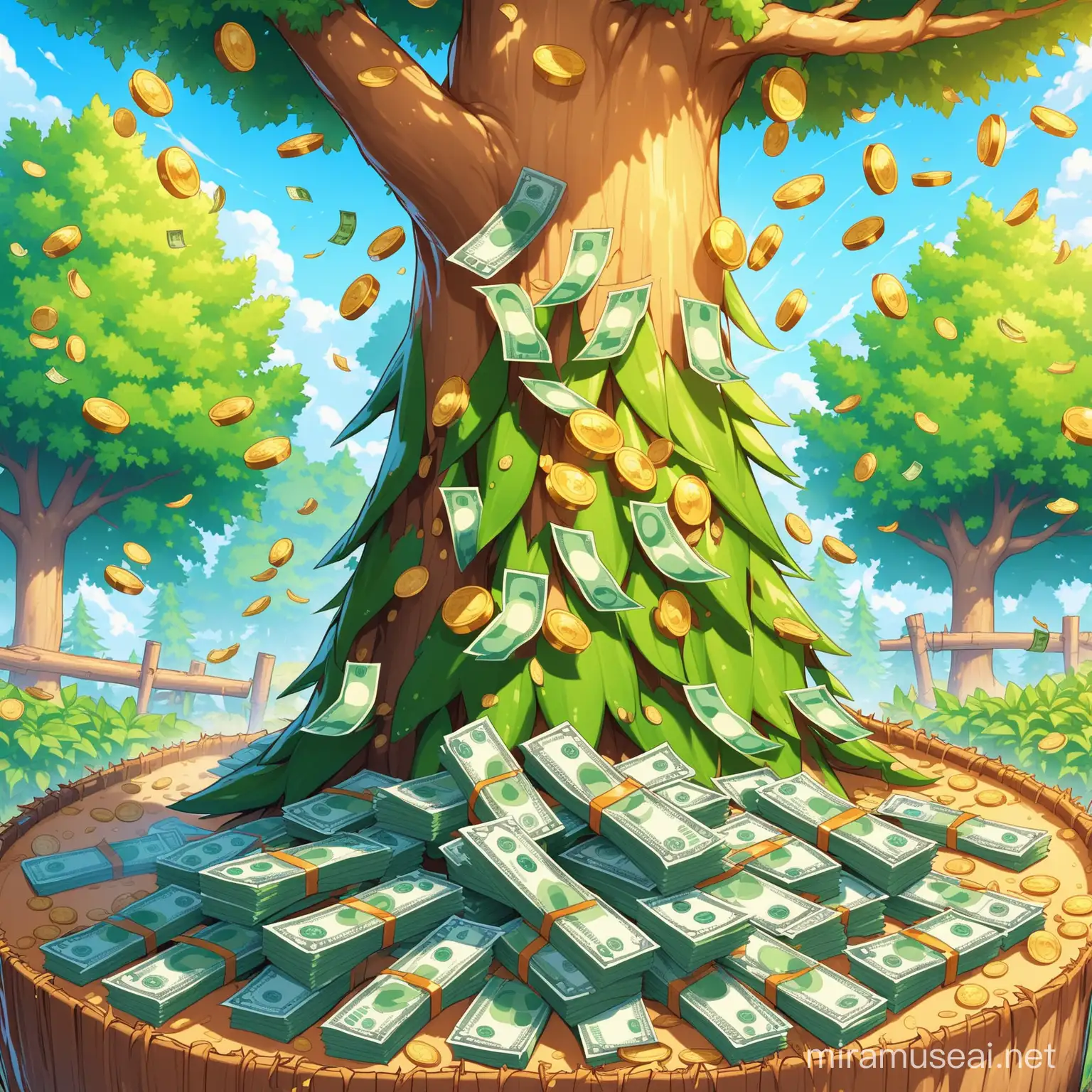 Money growing on tree harvesting