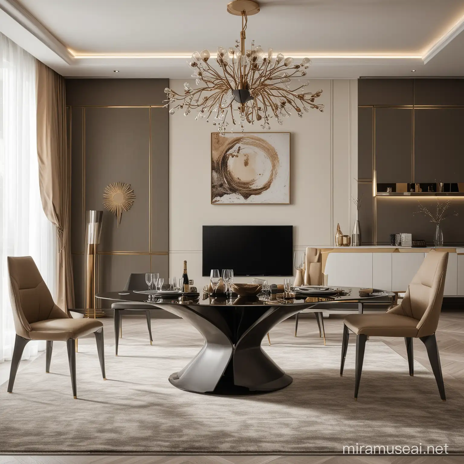Luxury Futuristic Trkiye Dining Room Set for 2095 Antree TV Table Khaki and Anthracite Colors