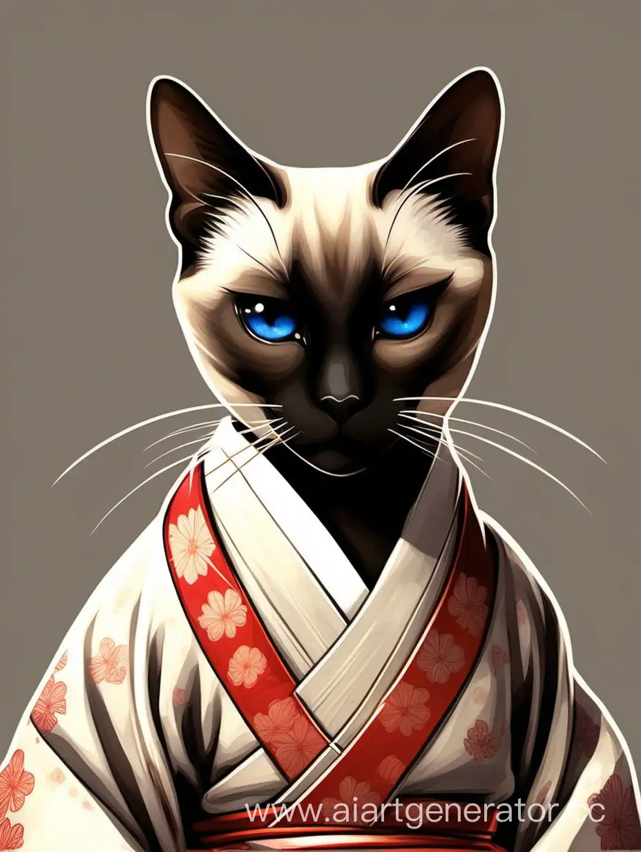 Сиамская кошка очень изящная в виде самурая веселая и милая
