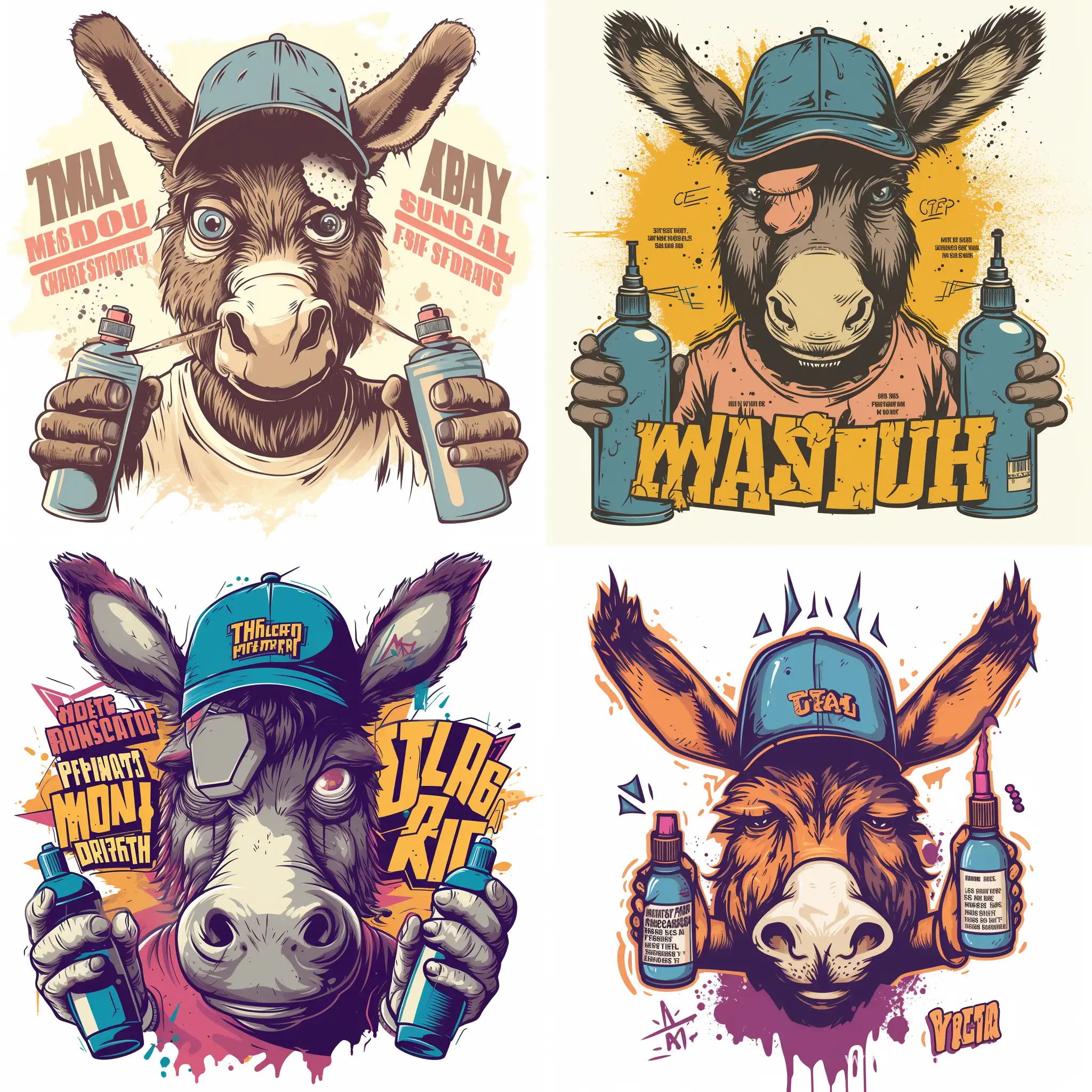 Whimsical-Graffiti-CapWearing-Donkey-with-Spray-Bottles