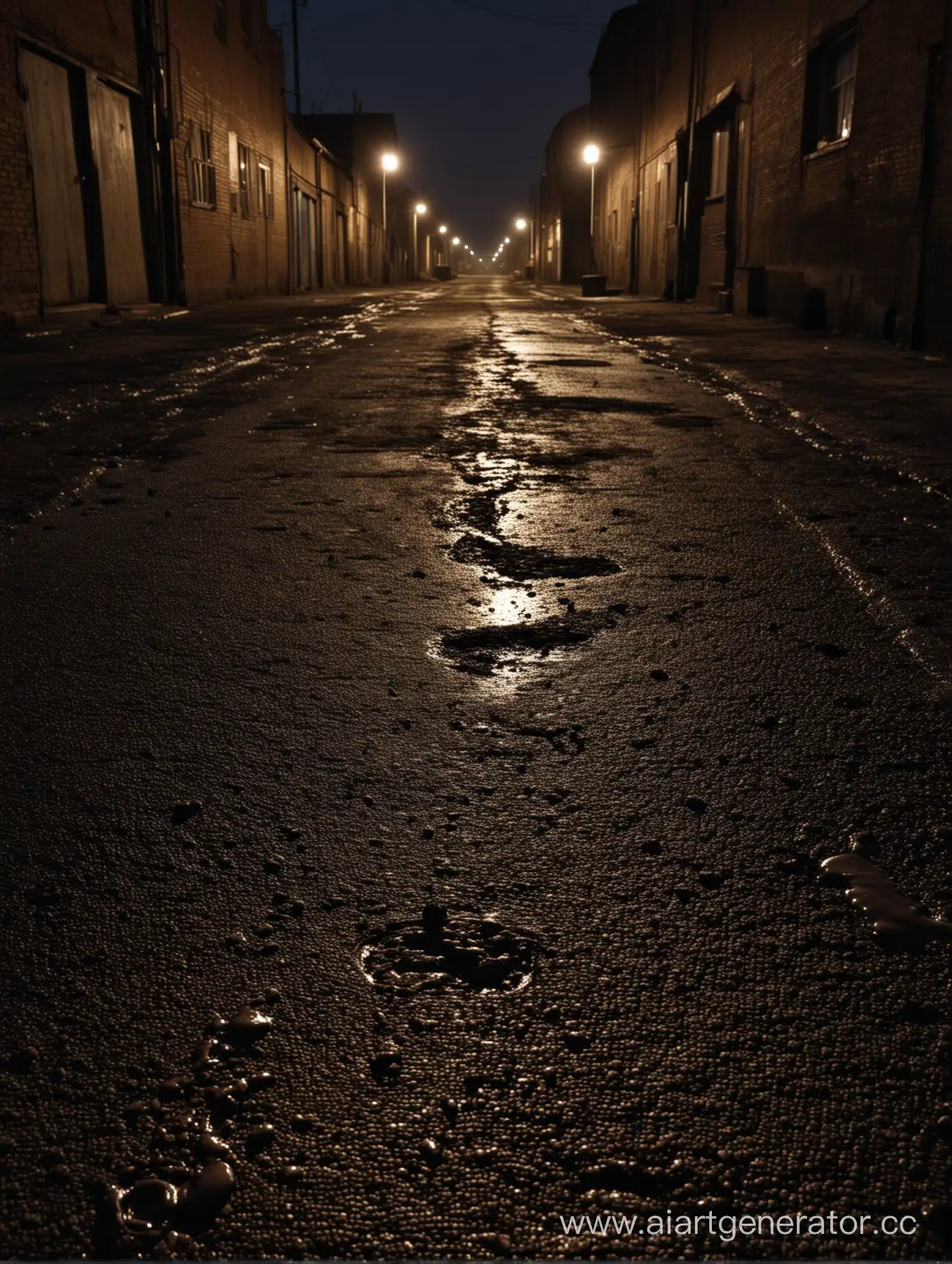 Dark-Street-Scene-with-Lantern-and-Distant-Factory-at-Night