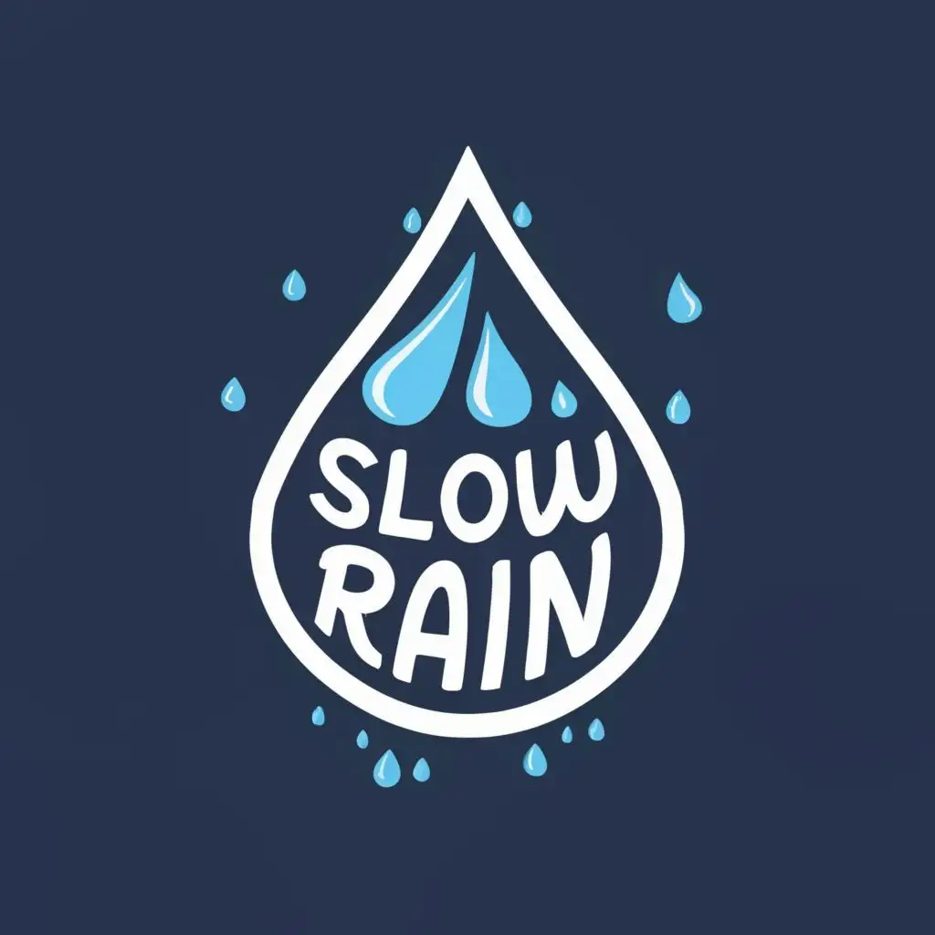 logo, the text inside water drop square shape, with the text "Slow Rain", typography