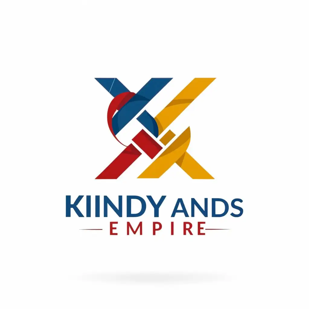 a logo design,with the text "kindyrands empire", main symbol:logo must contain two colour either blue and red ,green and yellow and gold and red 
its company deal on buying and selling of gift card,complex,clear background