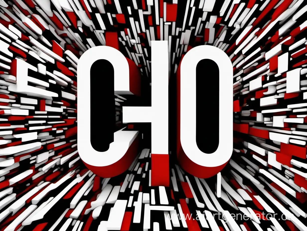 Буквы  C H A O S разбросаны, белый красный черный цвета, супрематизм, абстракция, кубизм