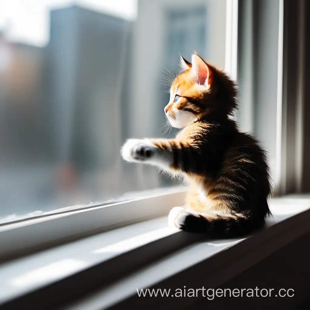 Adorable-Cat-Waving-Paw-on-Sunny-Windowsill