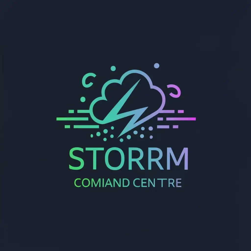 logo, water thunderstorm flooding SCADA communication flood gates overflow, with the text "Storm Command Centre", typography, be used in Technology industry