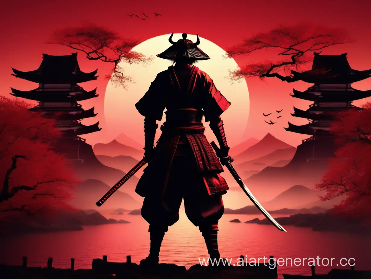 Majestic-Samurai-Silhouette-in-Vibrant-Crimson-Sunset