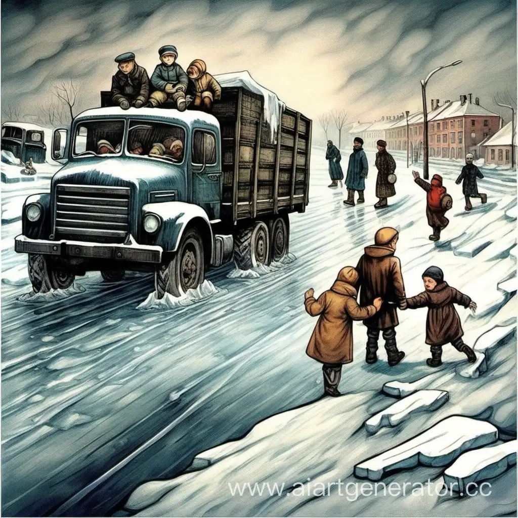 Tragic-Scene-of-People-and-Trucks-Sinking-Under-Ice-Hope-and-Sorrow-in-the-Siege-of-Leningrad