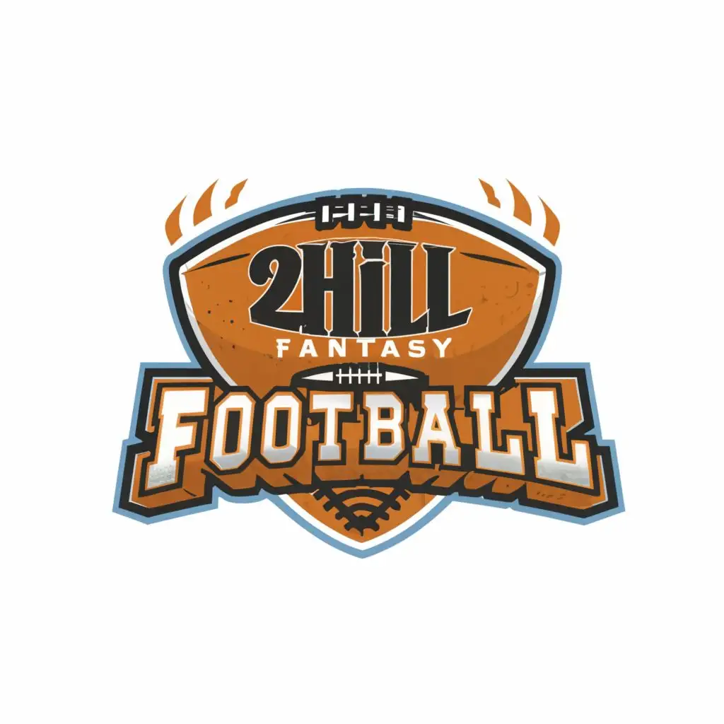 logo, American Football, with the text "2Hill
Fantasy Football
", typography, be used in Sports Fitness industry