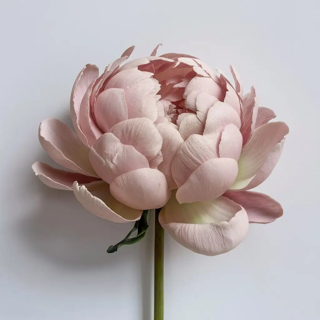 Realistic Pale Pink Peony Blossom on White Background