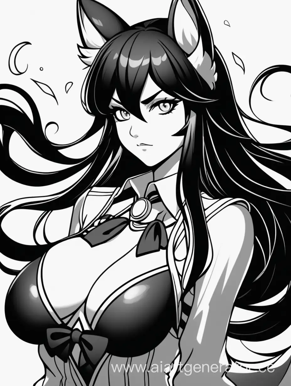Ahri League Of legends 2d anime black and white style 