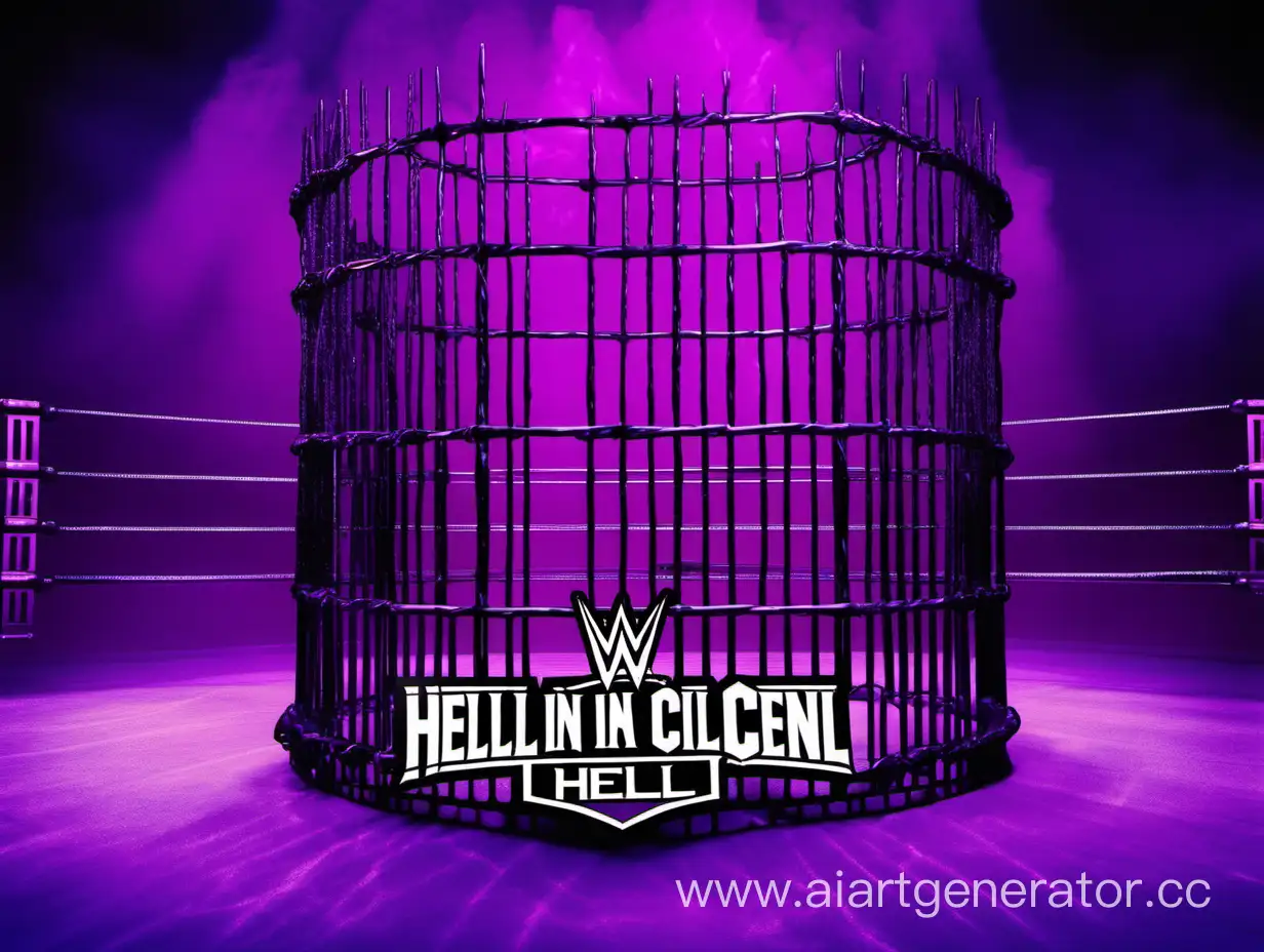 WWE-Hell-in-a-Cell-Wrestling-Ring-on-Vibrant-Purple-Background