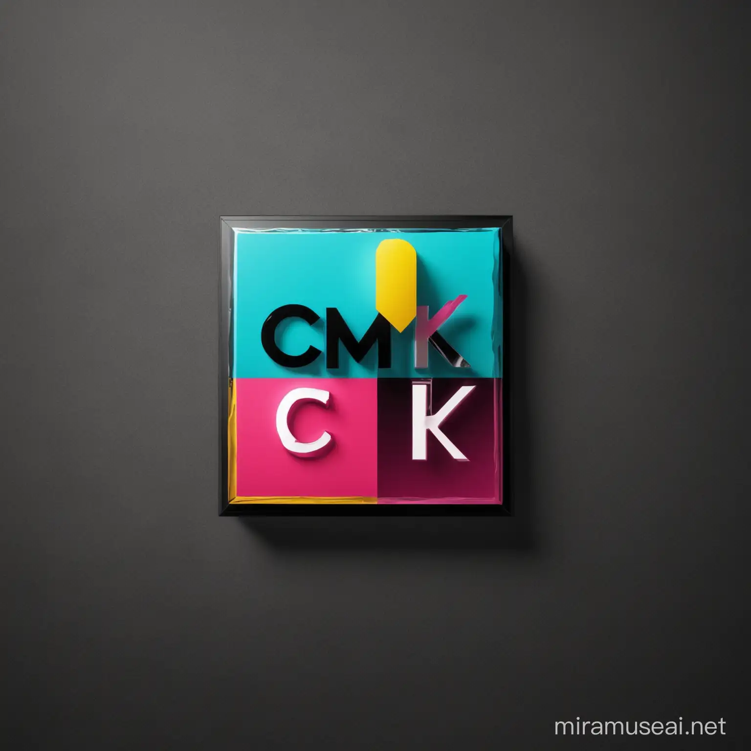 Projekt logo firmy o nazwie CMYK Wall, uzyte barwy cyan, magenta, yellow, black, nowoczesne i stylowe polączenie barw, minimalizm
