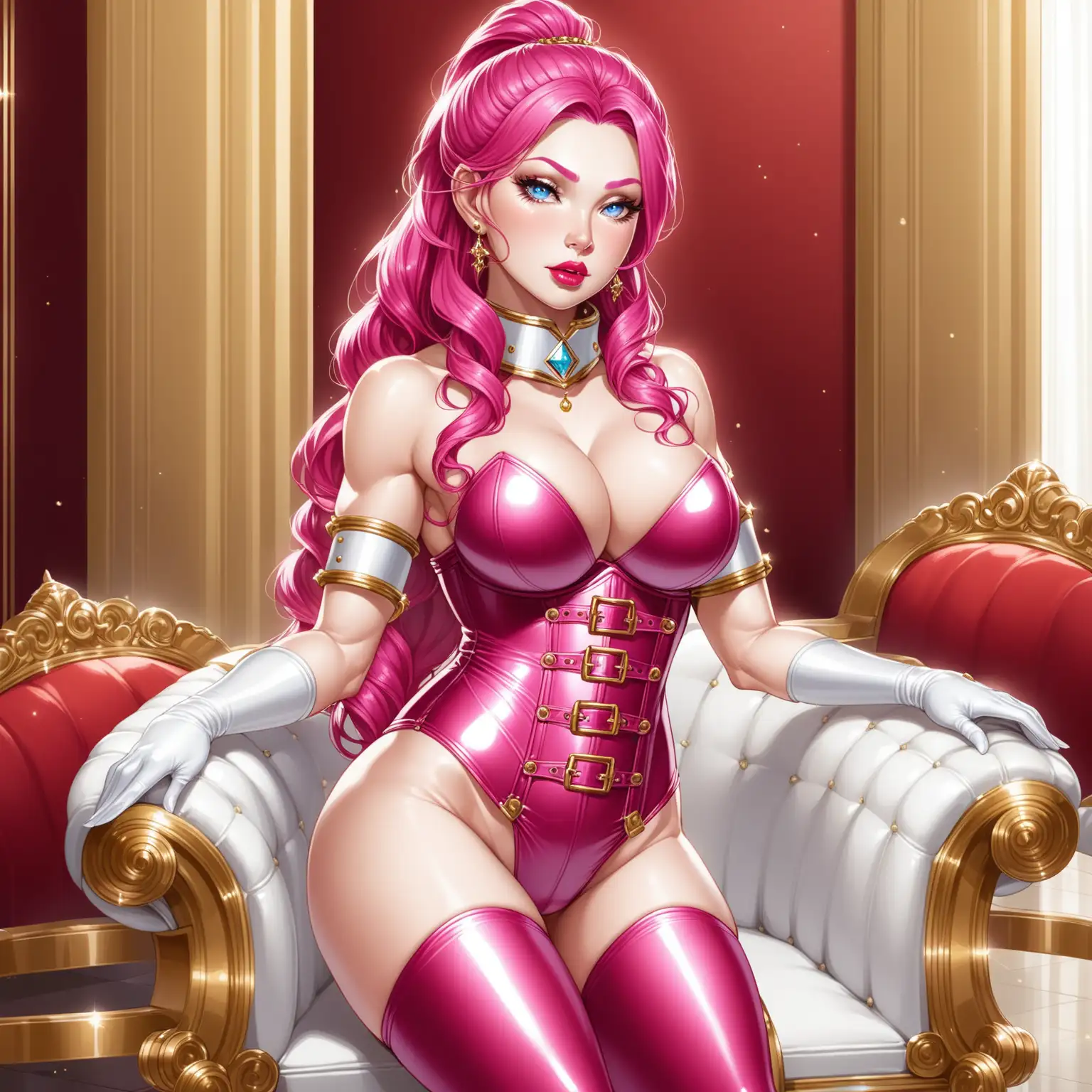 Mature Gnome Warrior in Elegant Latex Corset in Royal Palace