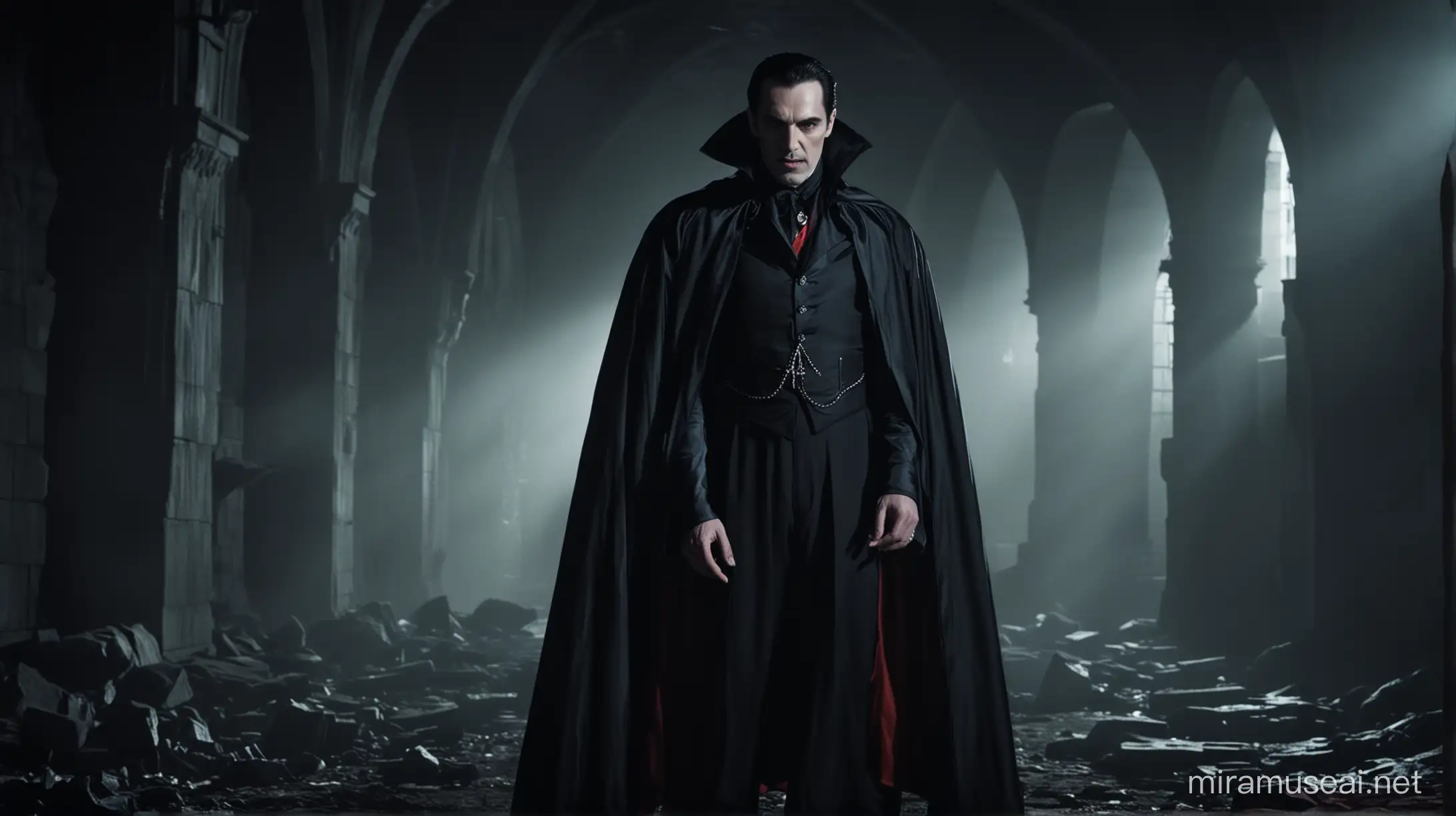 Count dracula in a dark environment