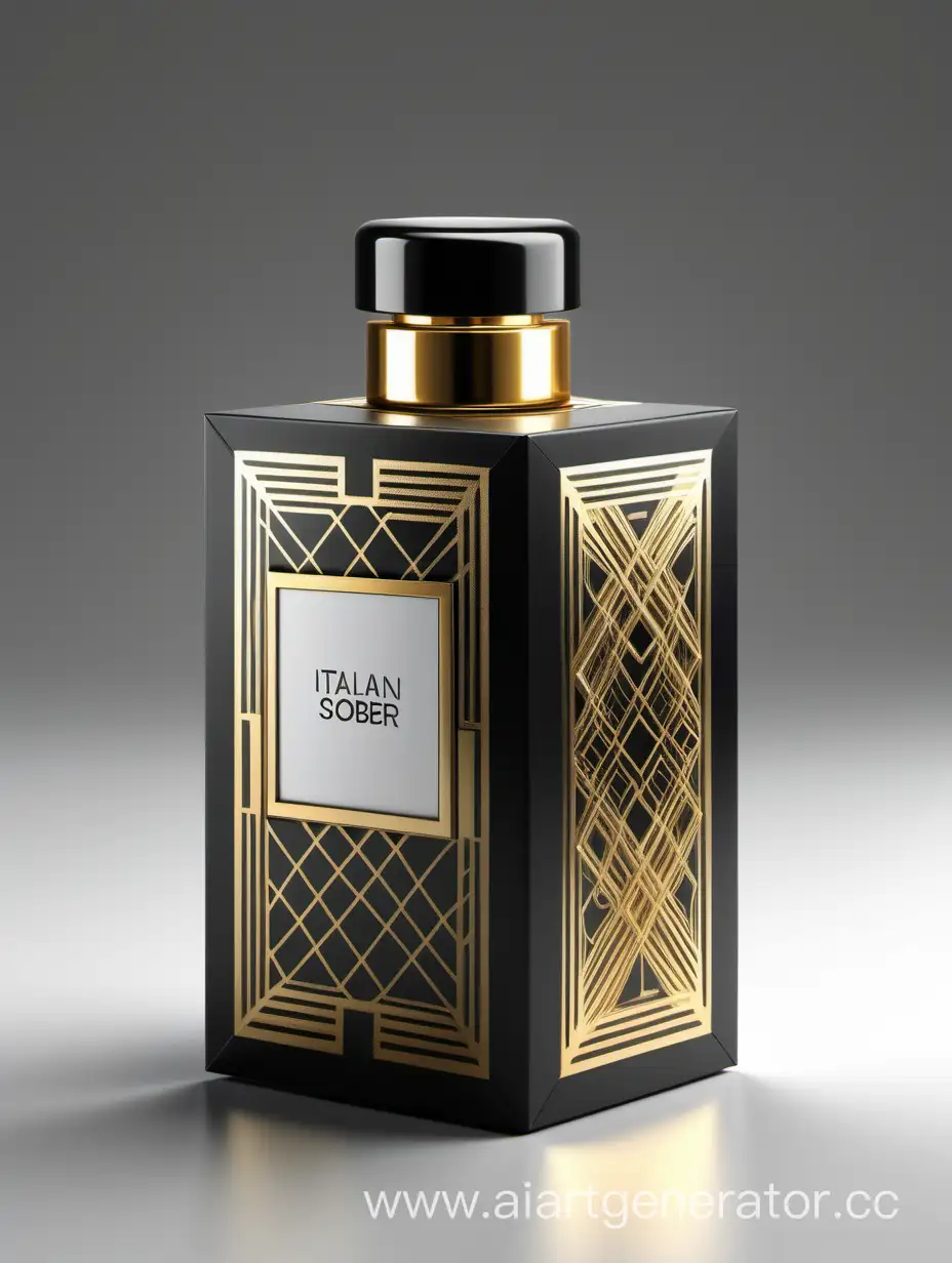 Elegant-Italian-Graphic-Design-Perfume-Box-in-Black-Gold-and-White-Gloss