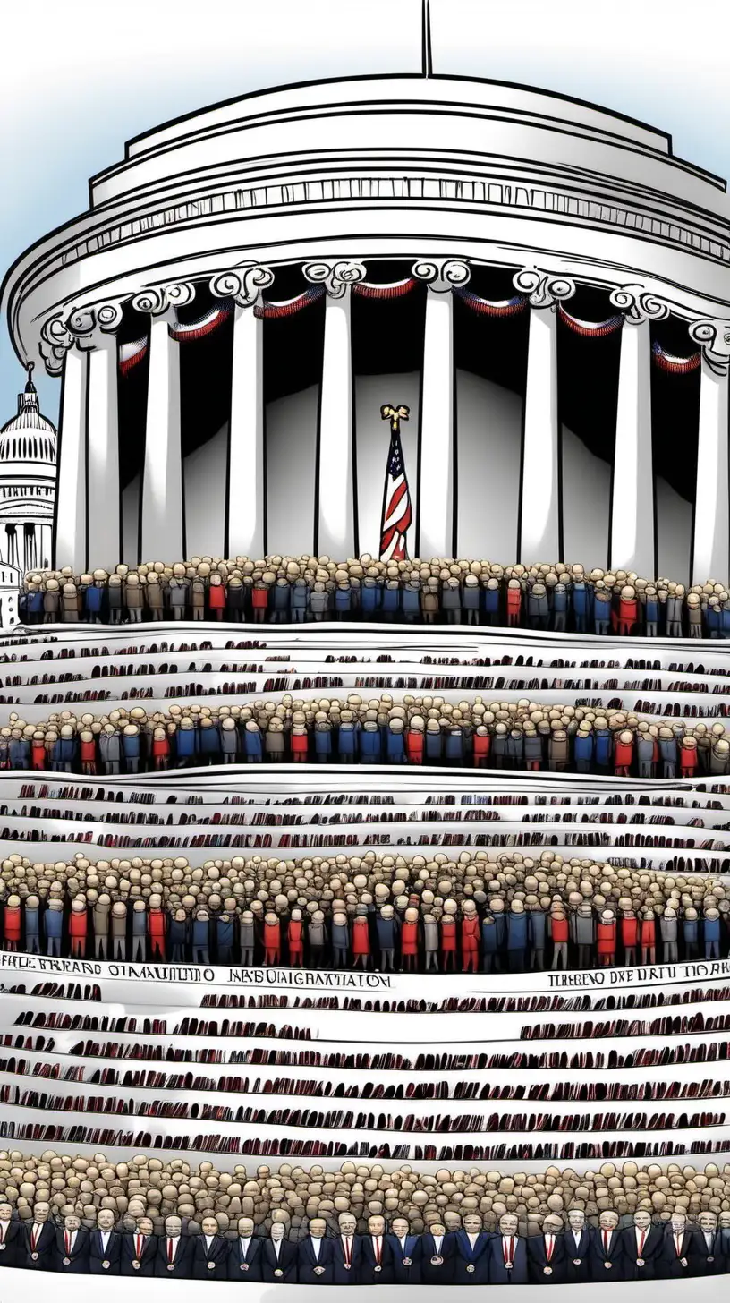 Political Cartoon Depicting Inauguration Day Celebration with Diverse Leaders