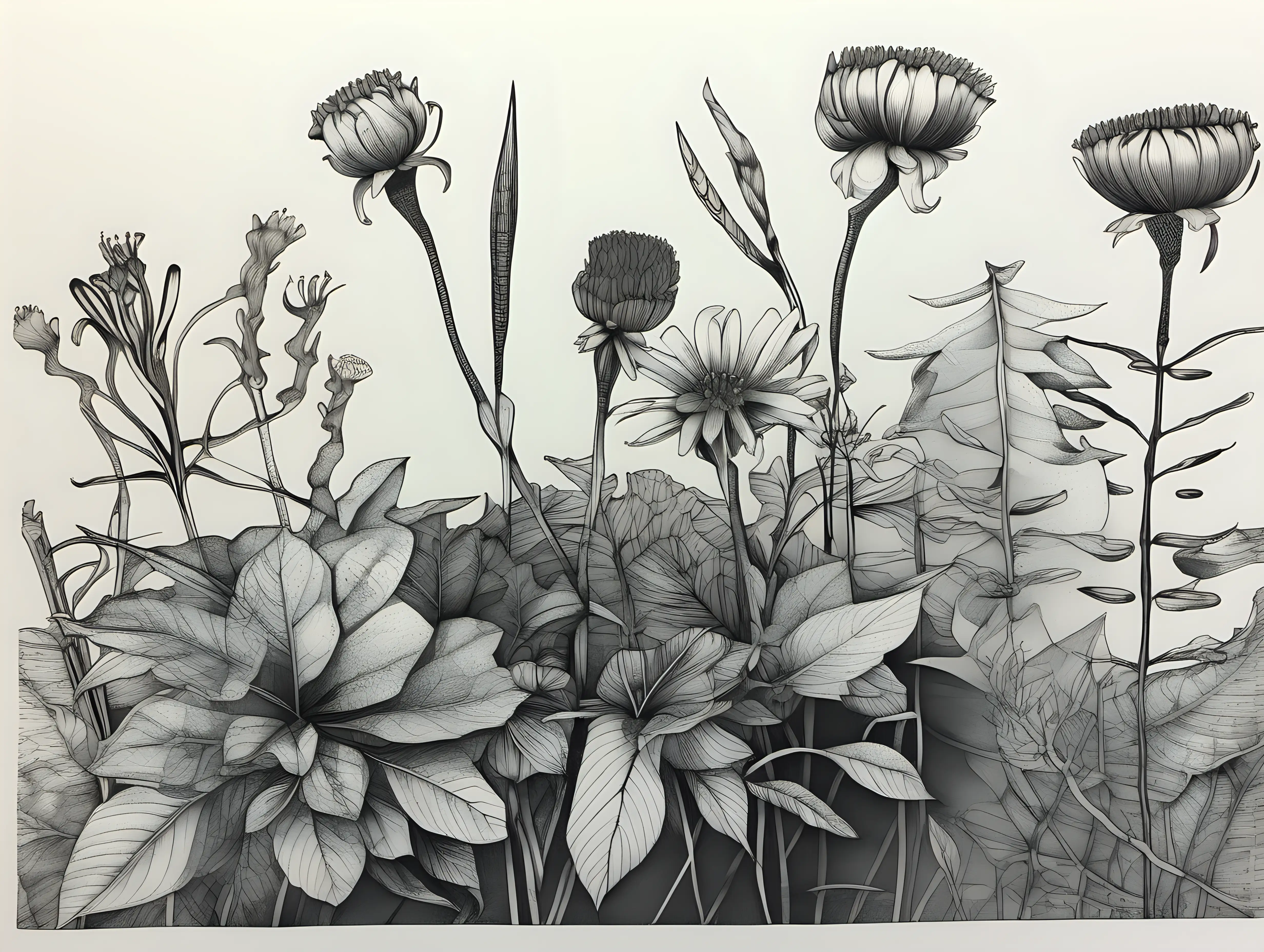 Exquisite Botanical Pen and Ink Drawing