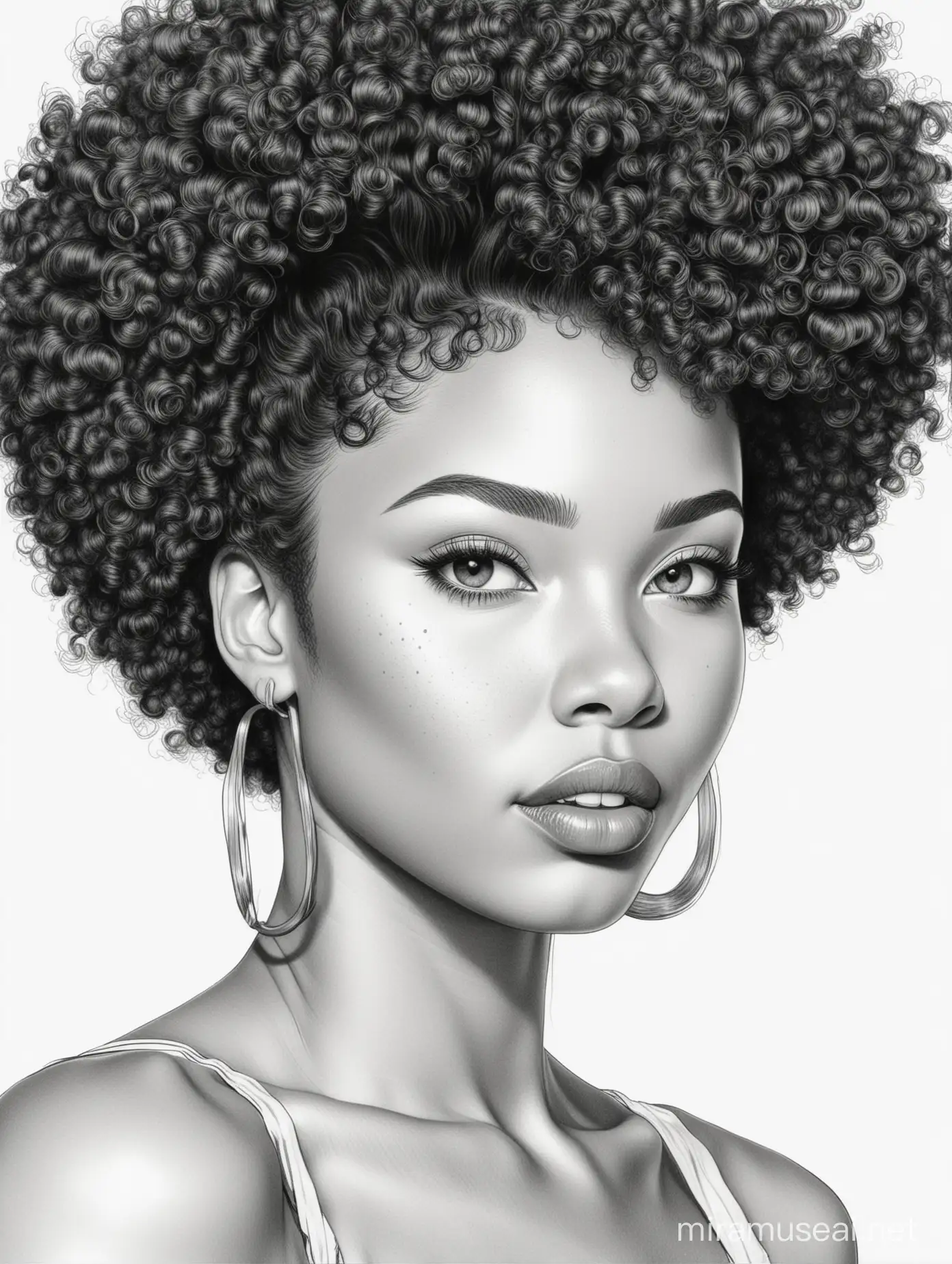 Natural Afro Hair Black Women, adults coloring page, pinup, clean line art, fine line