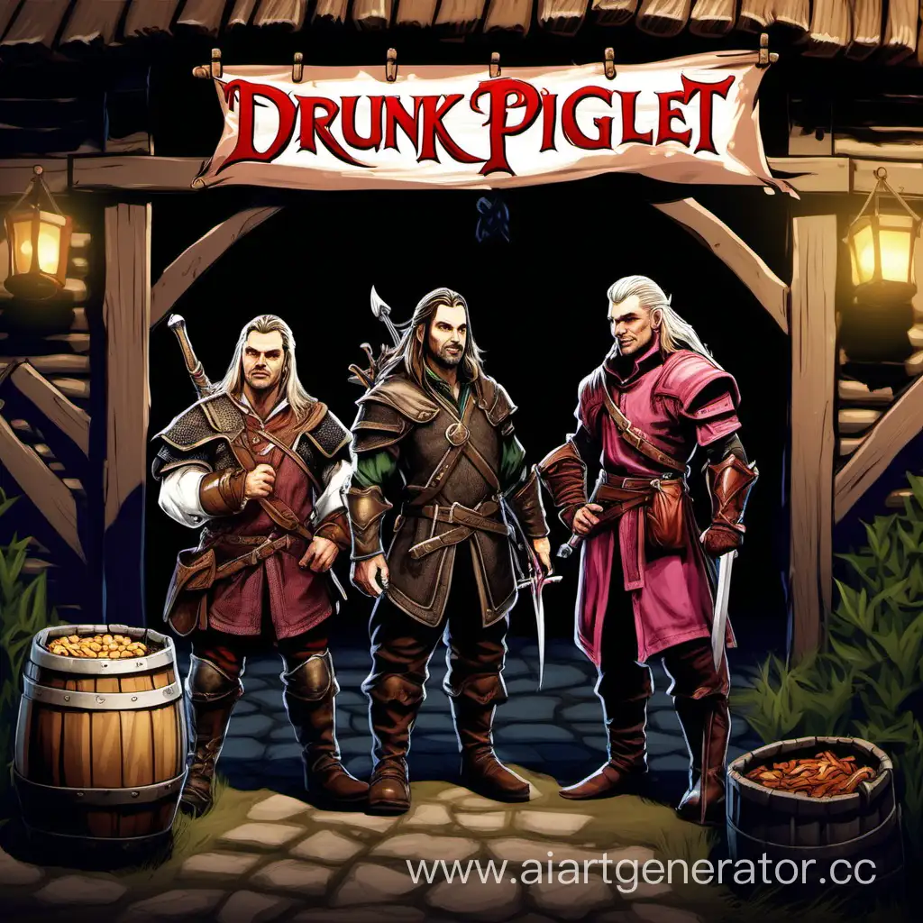 Medieval-Fellowship-Drunk-Aragorn-Legolas-and-Gimli-Outside-Drunk-Piglet-Tavern