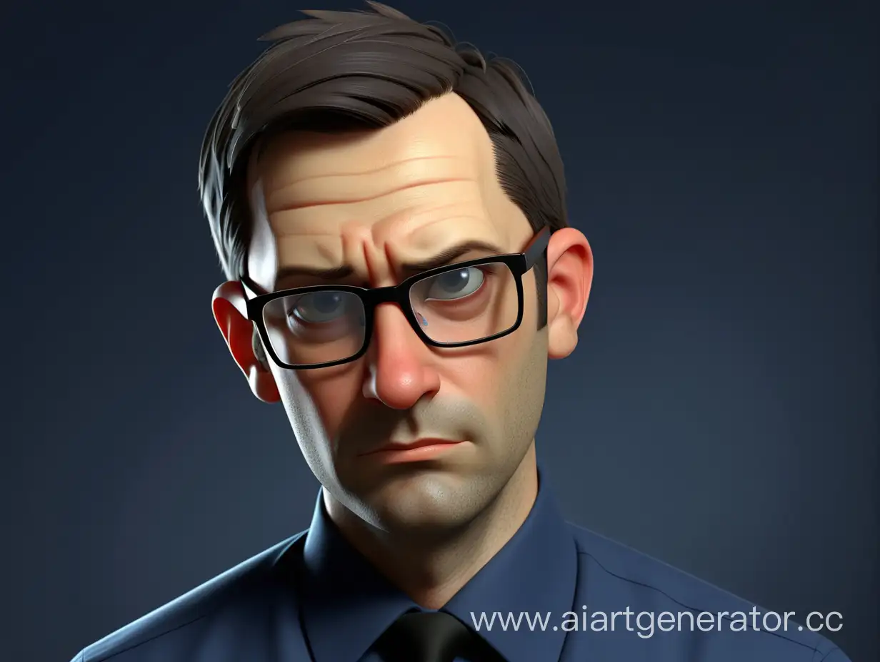 Portrait-of-a-Thoughtful-39YearOld-Man-in-Dark-Blue-Shirt-and-Glasses