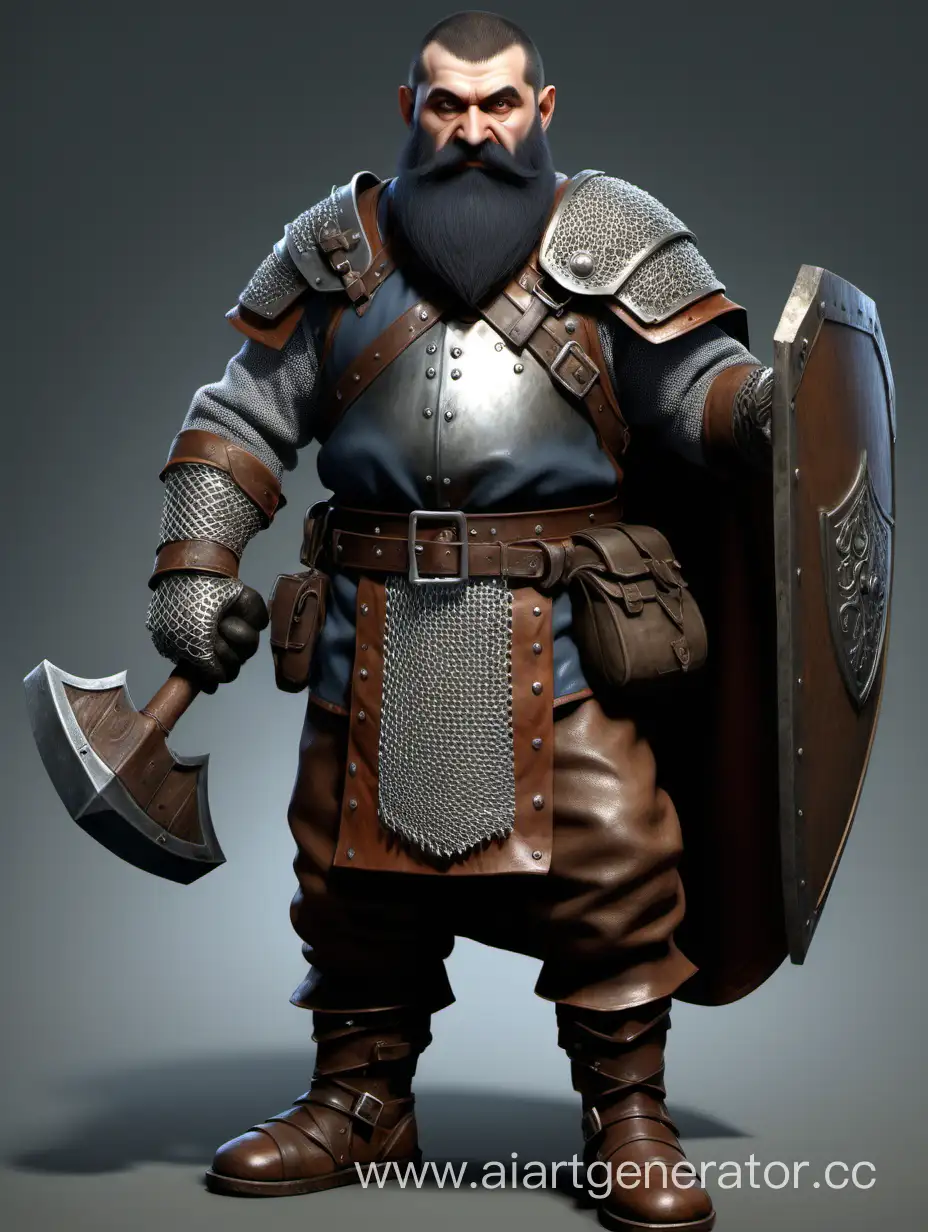 Dwarf-Warrior-with-Hammer-and-Shield-in-Chainmail-Armor