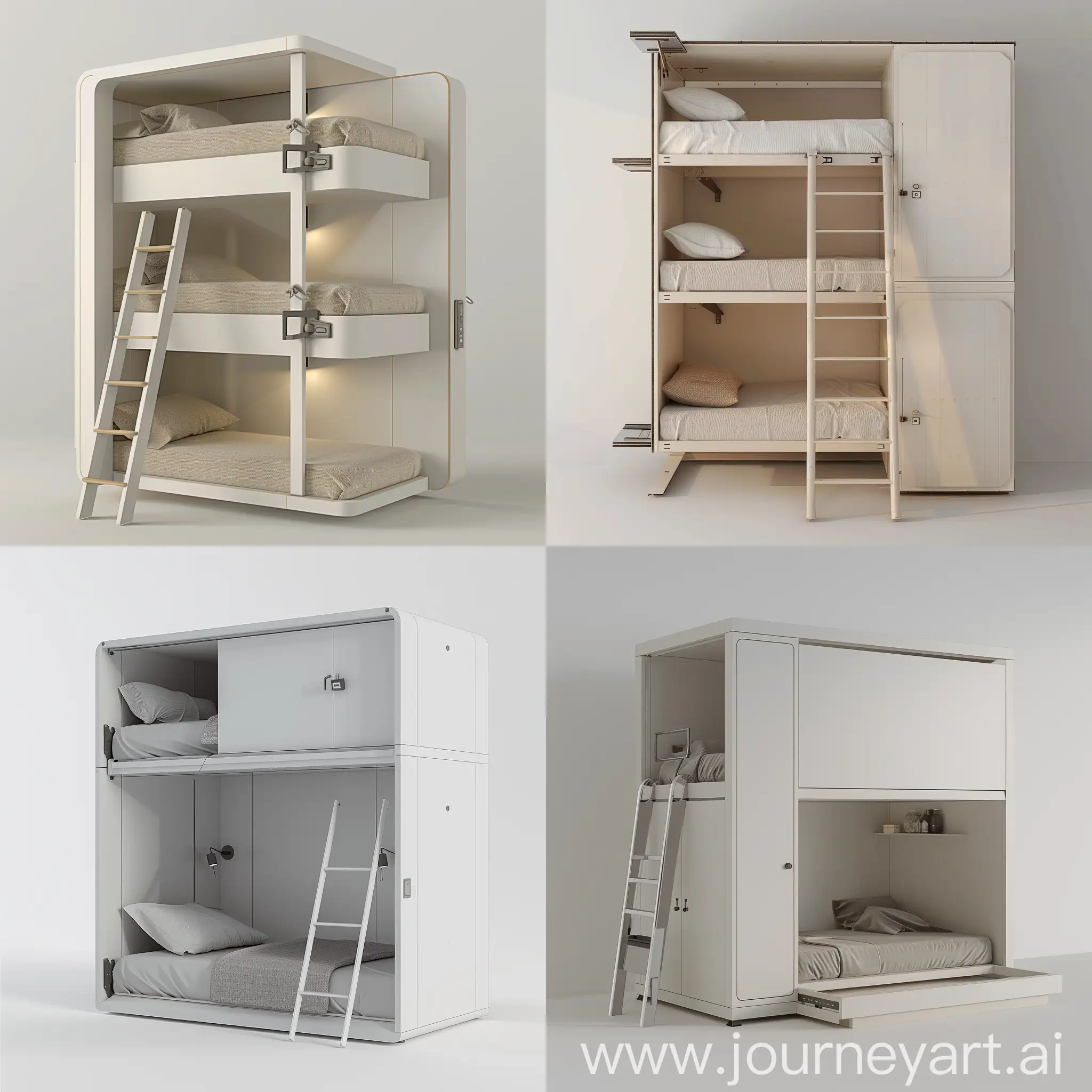 Modern-White-Wooden-Bunk-Bed-Unit-with-Closed-Door-and-Ladder