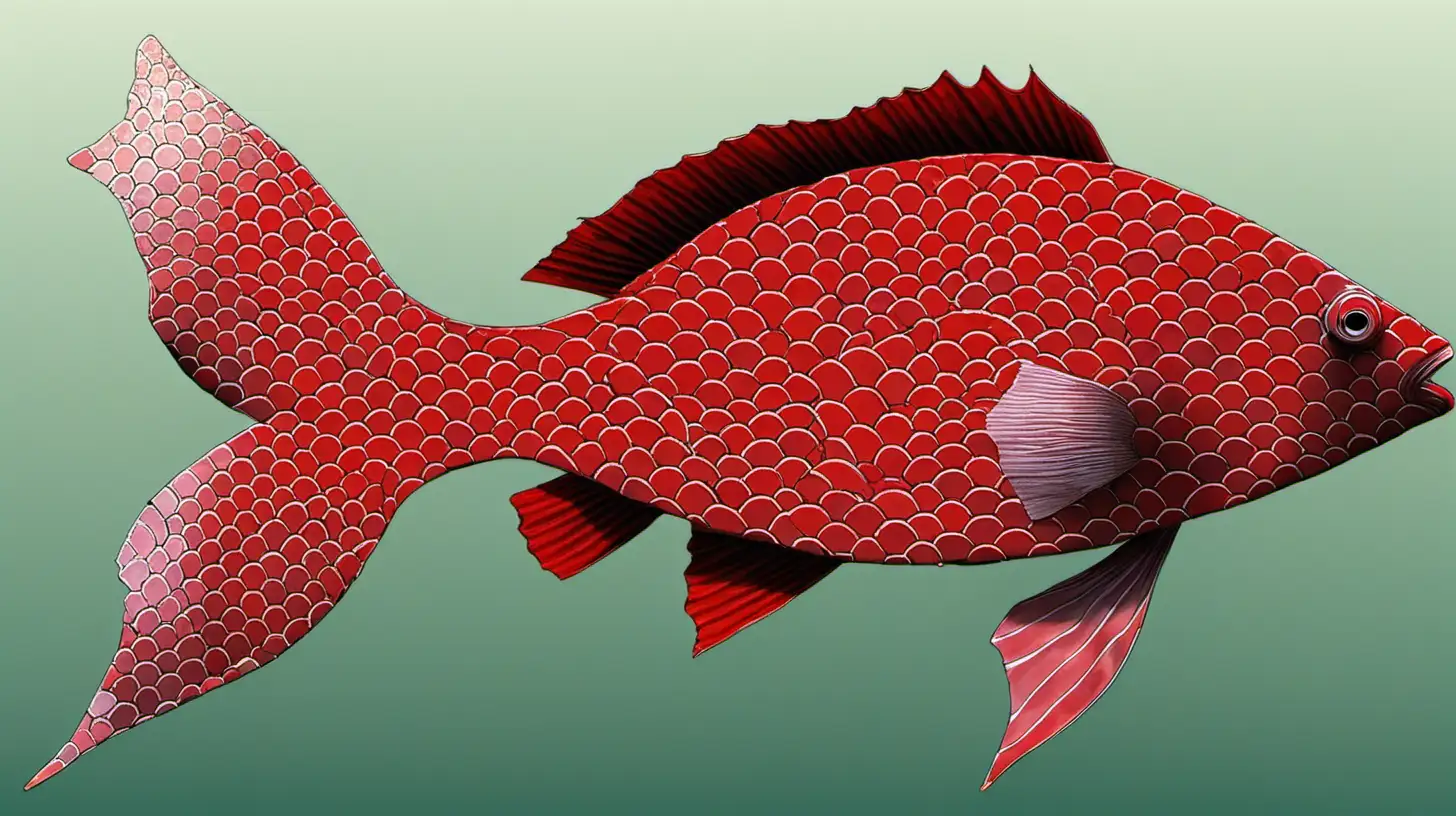 Vibrant Fish with Rooflike Red Scales Swimming Underwater