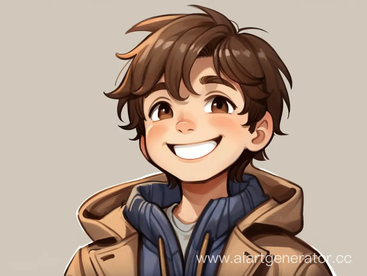 optimistic boy brown hair smile coat