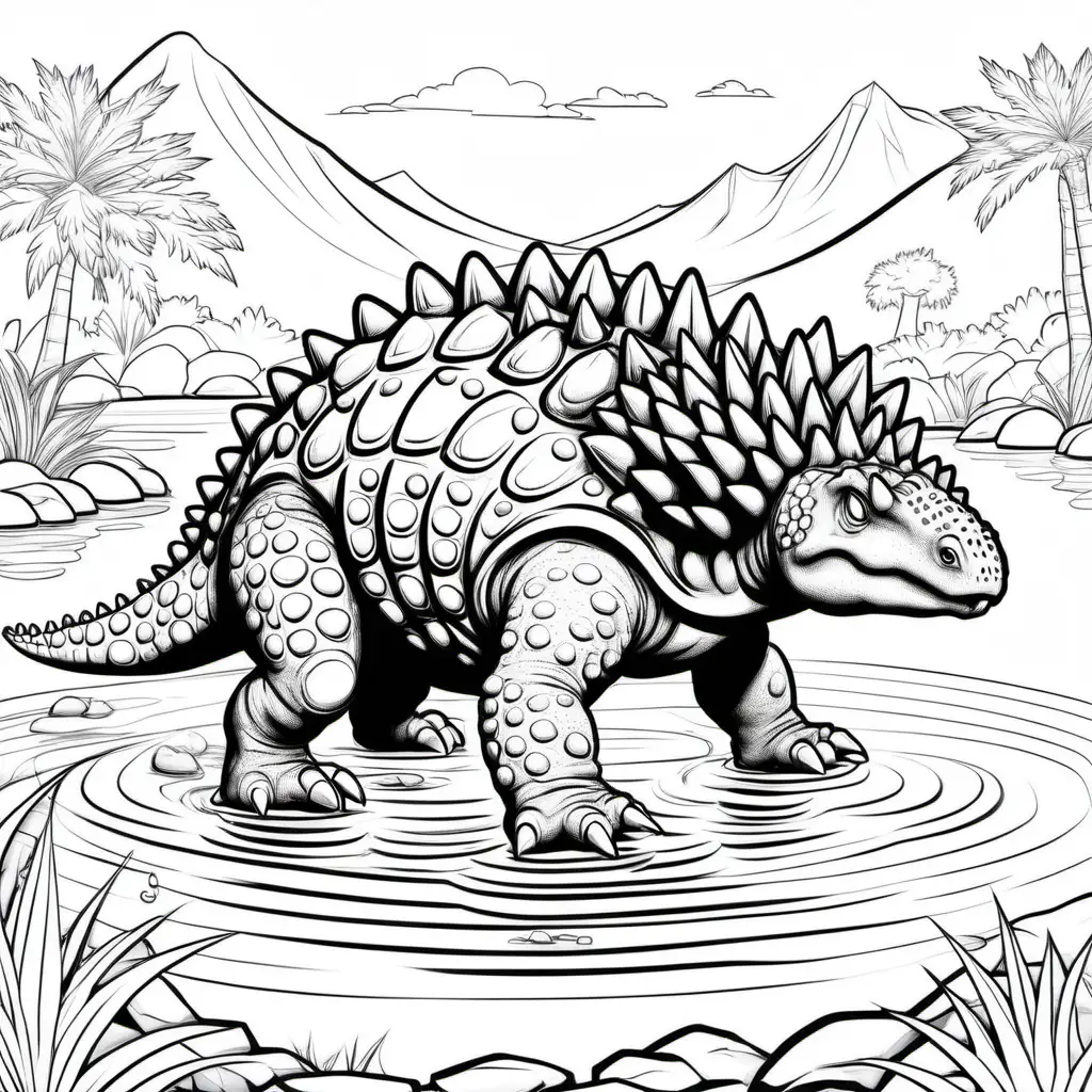 Ankylosaurus Coloring Page Prehistoric Dinosaur by the Water