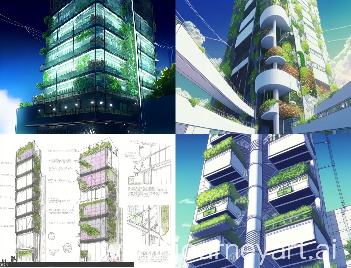 draw vertical hydroponic tower on building facade