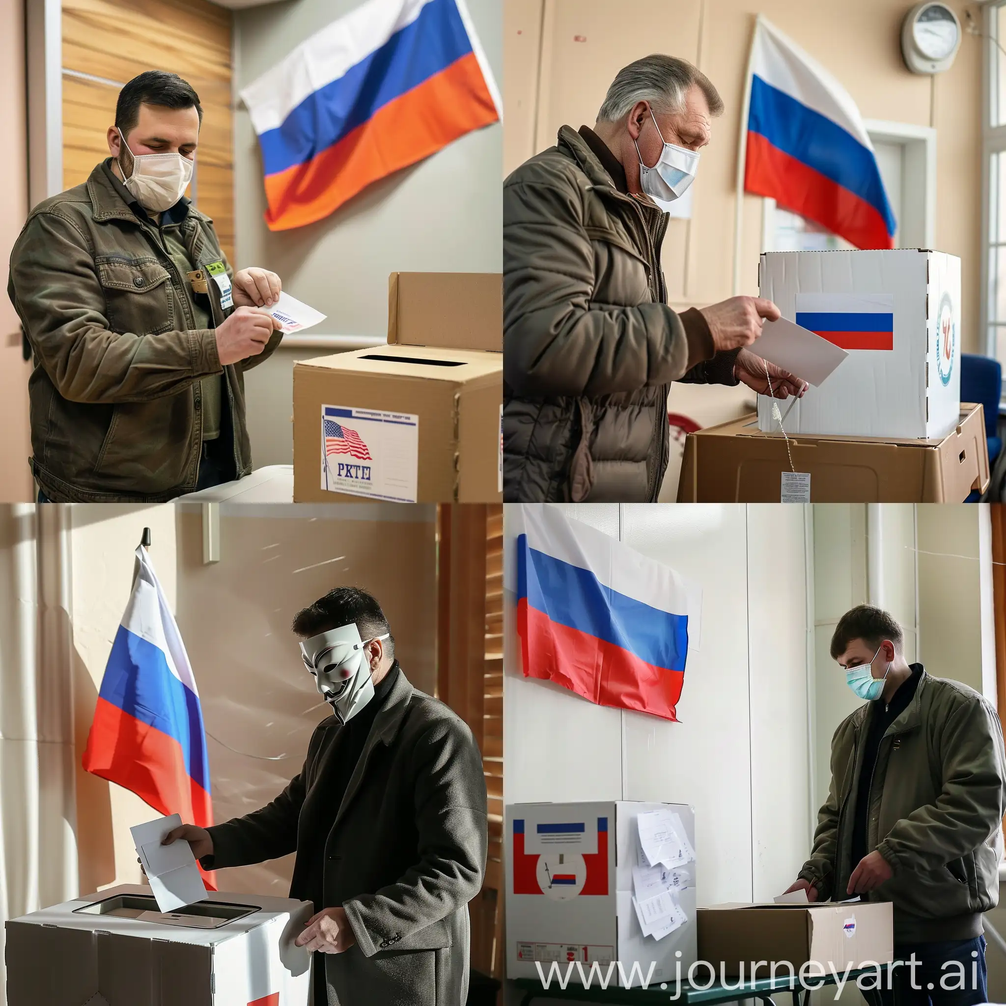 Anonymous-Voter-at-Polling-Station-Depositing-Ballot-with-Russian-Flag-Background
