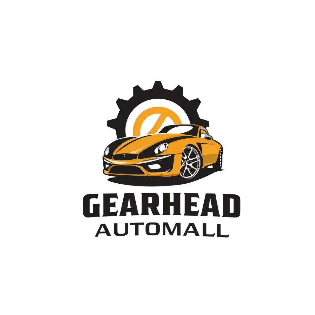 a logo design,with the text "Gearhead AutoMall", main symbol:GearHead with cars,Moderate,be used in Automotive industry,clear background